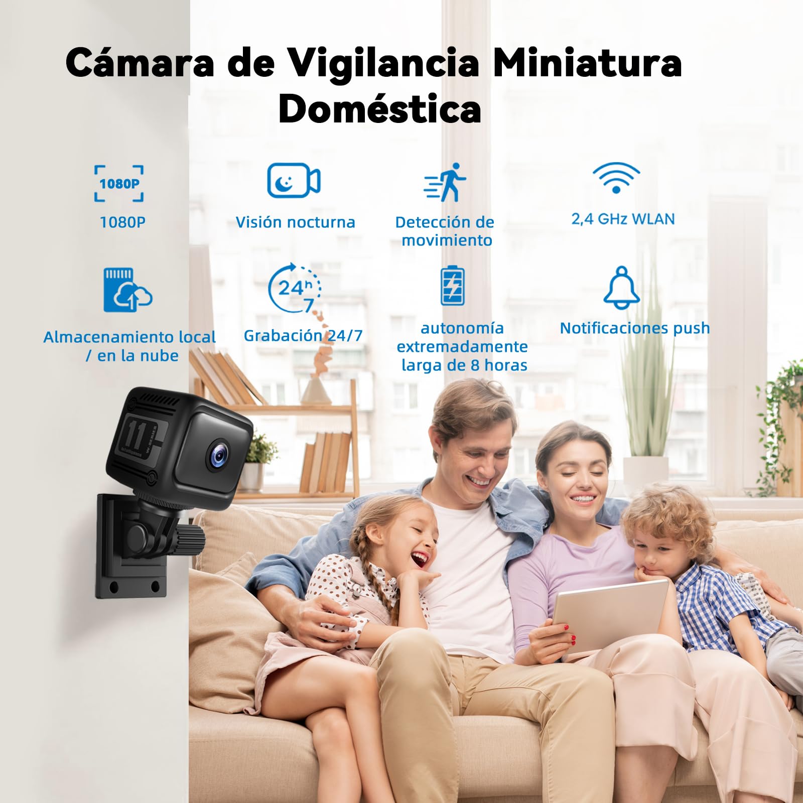 Mini Cámara Espía HD 1080P, Cámara de Vigilancia Interior Wi-Fi Inalámbrica, Detección de Movimiento y Visión Nocturna, Bebés Mascotas, Notificaciones & Visualización en App, Negro