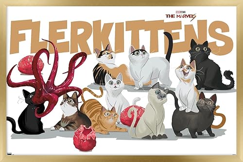 Miniatura 74 de Trends International Marvel The Marvels - Póster de pared de flerkittens, 34 pulgadas de largo x 22.4 pulgadas, versión enmarcada plateada Versión