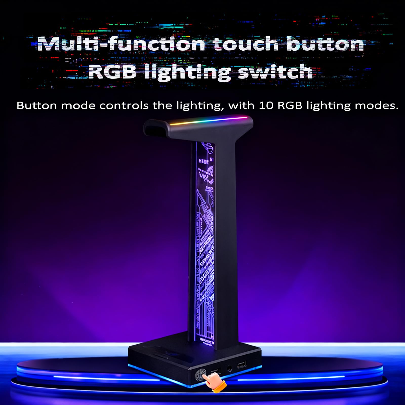 Supporto per cuffie da gioco, supporto per cuffie LED RGB con porta USB e audio, supporto touch, 10 illuminazione RGB commutabile - Accessori per giochi per computer