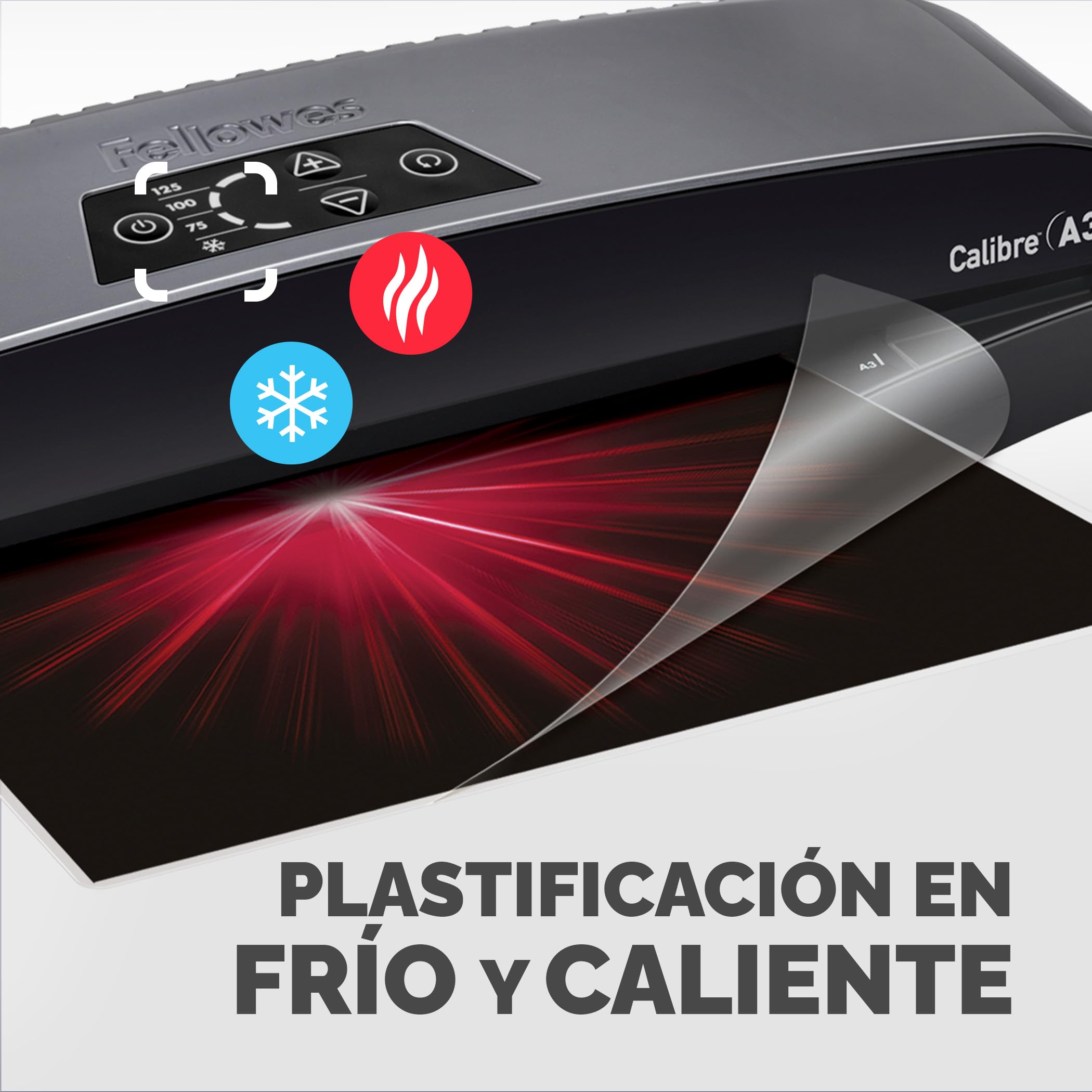 Fellowes Plastificadora A3 Calibre para pequeñas oficinas,1 minuto de calentamiento con apagado automático y modo de reposo, 80-125 micras, Incluye 10 fundas de plastificación A4, Negro