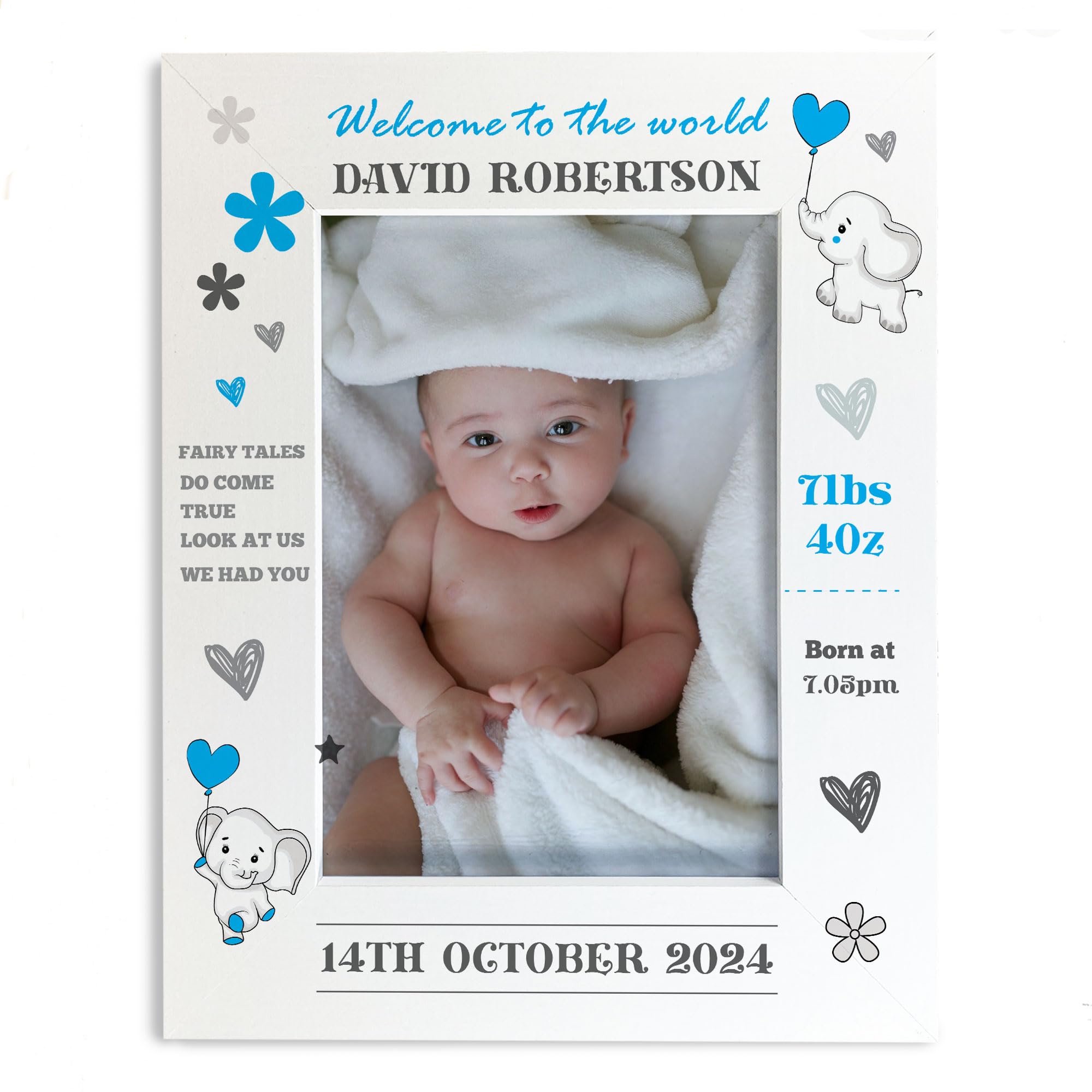 Personalised Baby Boy Photo Frame With Birth Details and Cute Design New Baby Gift Nursery Photo Frame Baby Photo Frame Gift For New Mummy Daddy Keepsake (Design 7)
