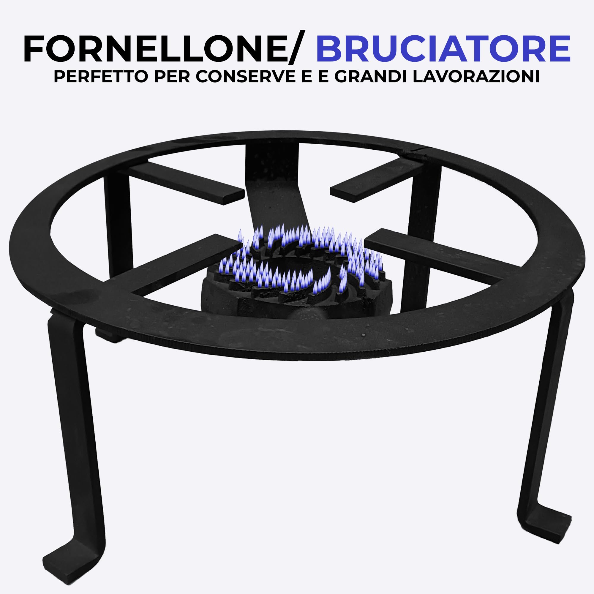 AEFFE Fornellone con Bruciatore e Valvola, in Ghisa, Quadrato o Tondo, per Esterno con Piedi, da Giardino, Campeggio, per Conserve adatto a Padelle (Rotondo, 30 cm Diametro)