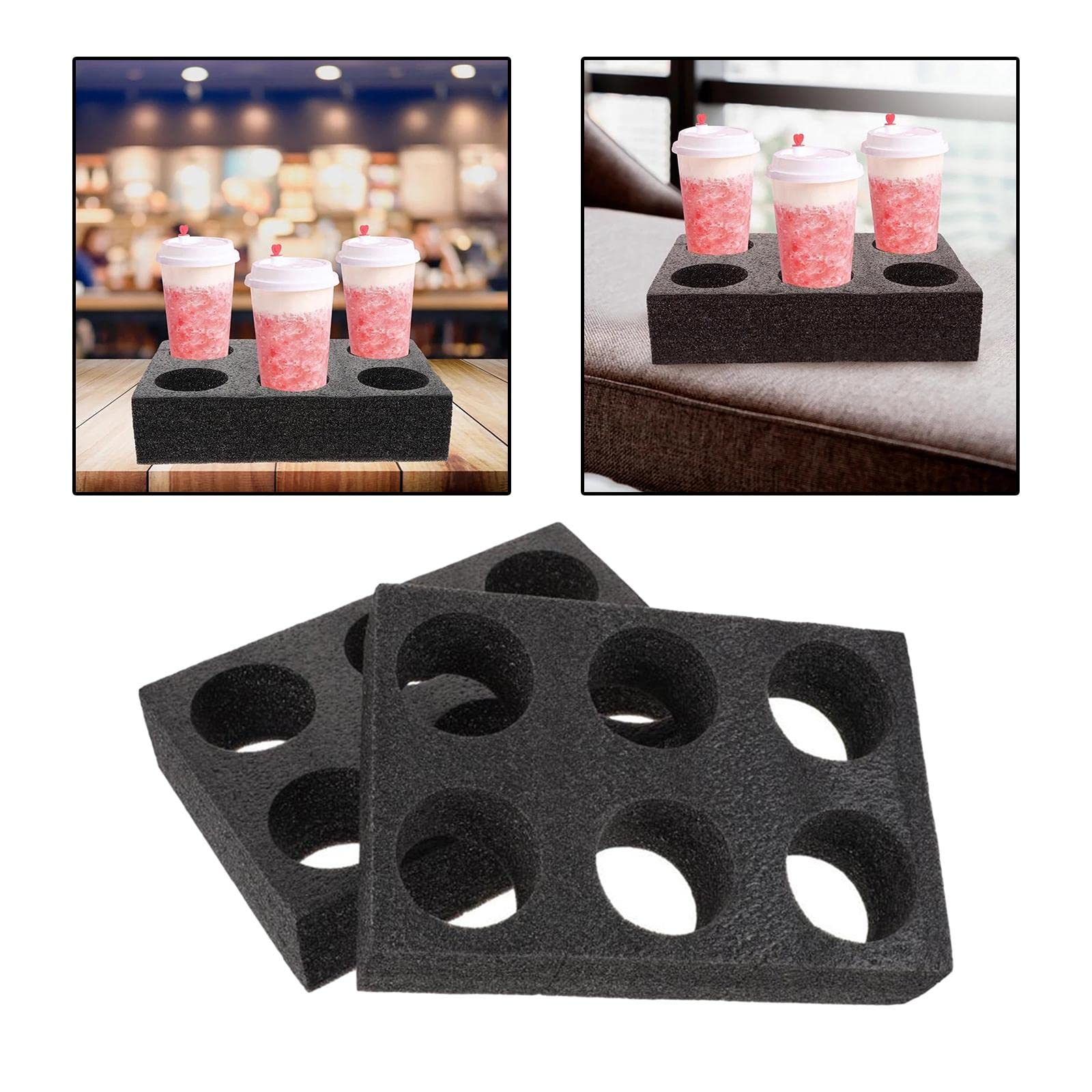 2 Set Getränkehalter Getränkehalter Tablett für Getränke Saft Bars 20 x 30 x 7 cm, schwarz, 2 Stück 6 Löcher
