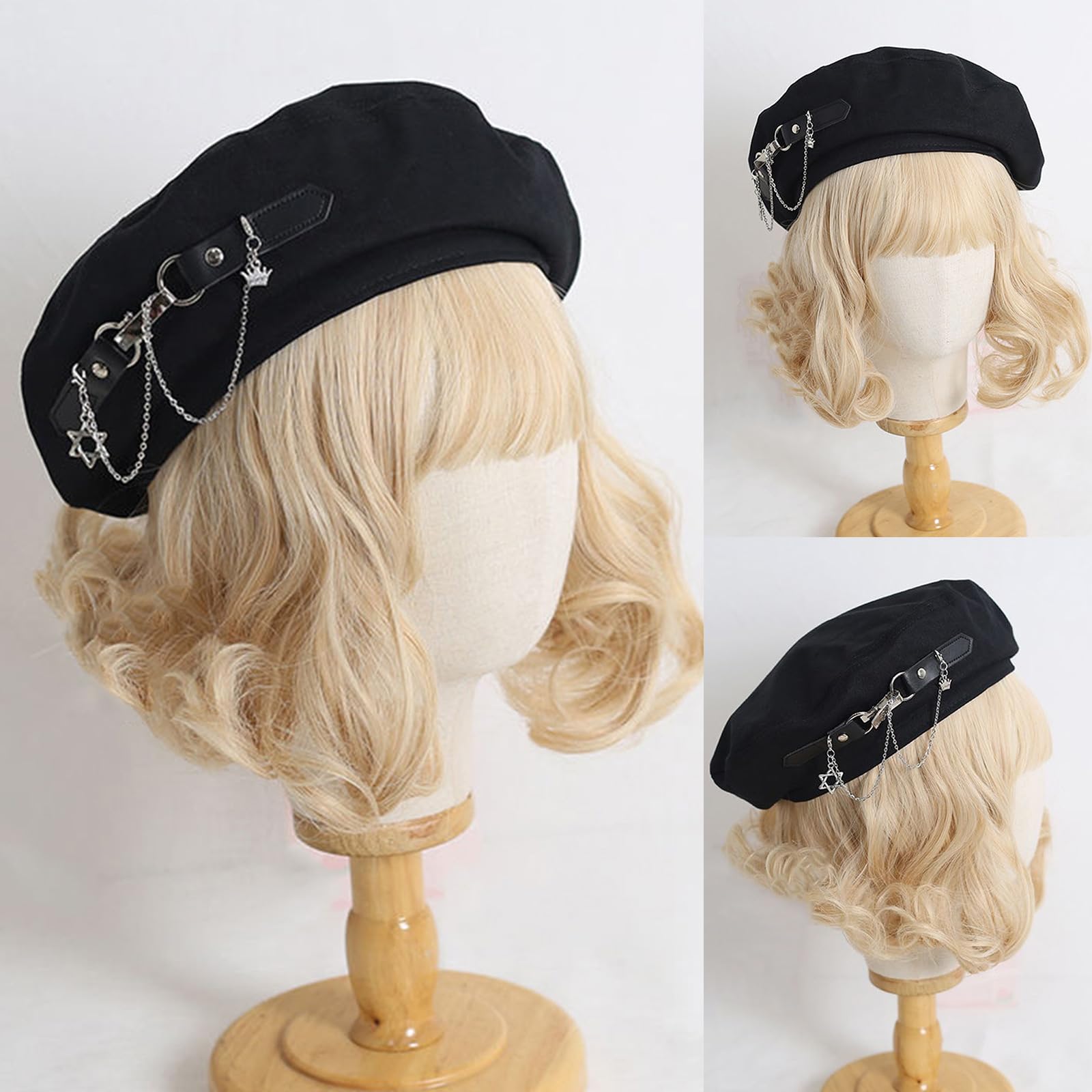FEYLIE Beret Hat,Girls Cute Beret Subculture Hat Chain  display picture 3