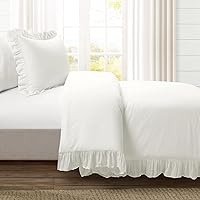 Vista 2 de Lush Decor Reyna - Juego de funda de edredón de algodón con volantes, 2 piezas, tamaño individual XL, color blanco, bonito juego de ropa de cama