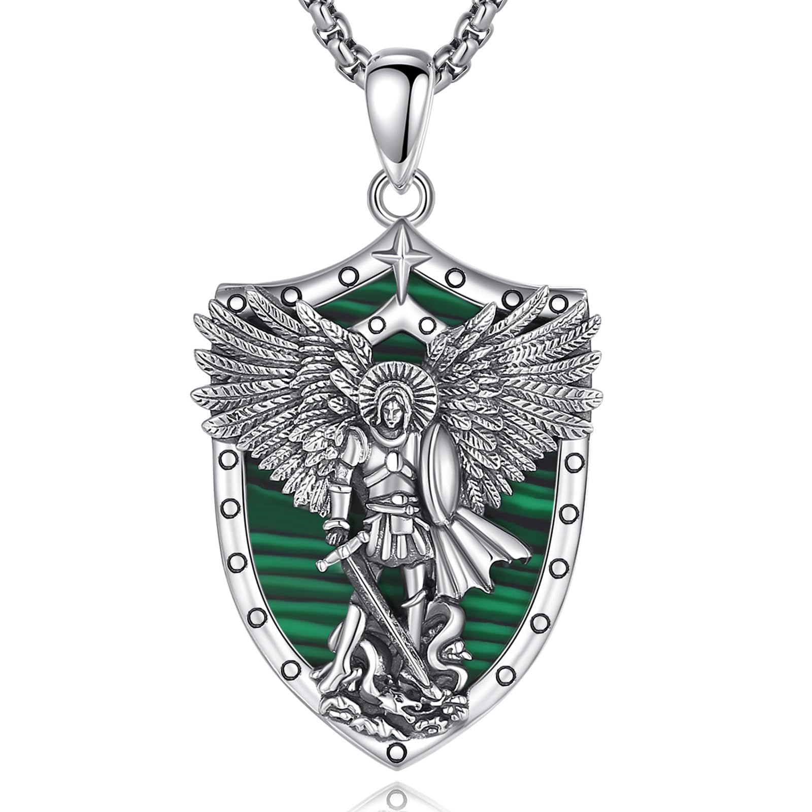 AEONSLOVE 925 Sterling Silver Saint Christopher Necklace for Men Women, Saint Michael/Saint Benedict Cross/Seal of the Seven Archangels Medal, Christian Catholic Jewelry for Boy Girl