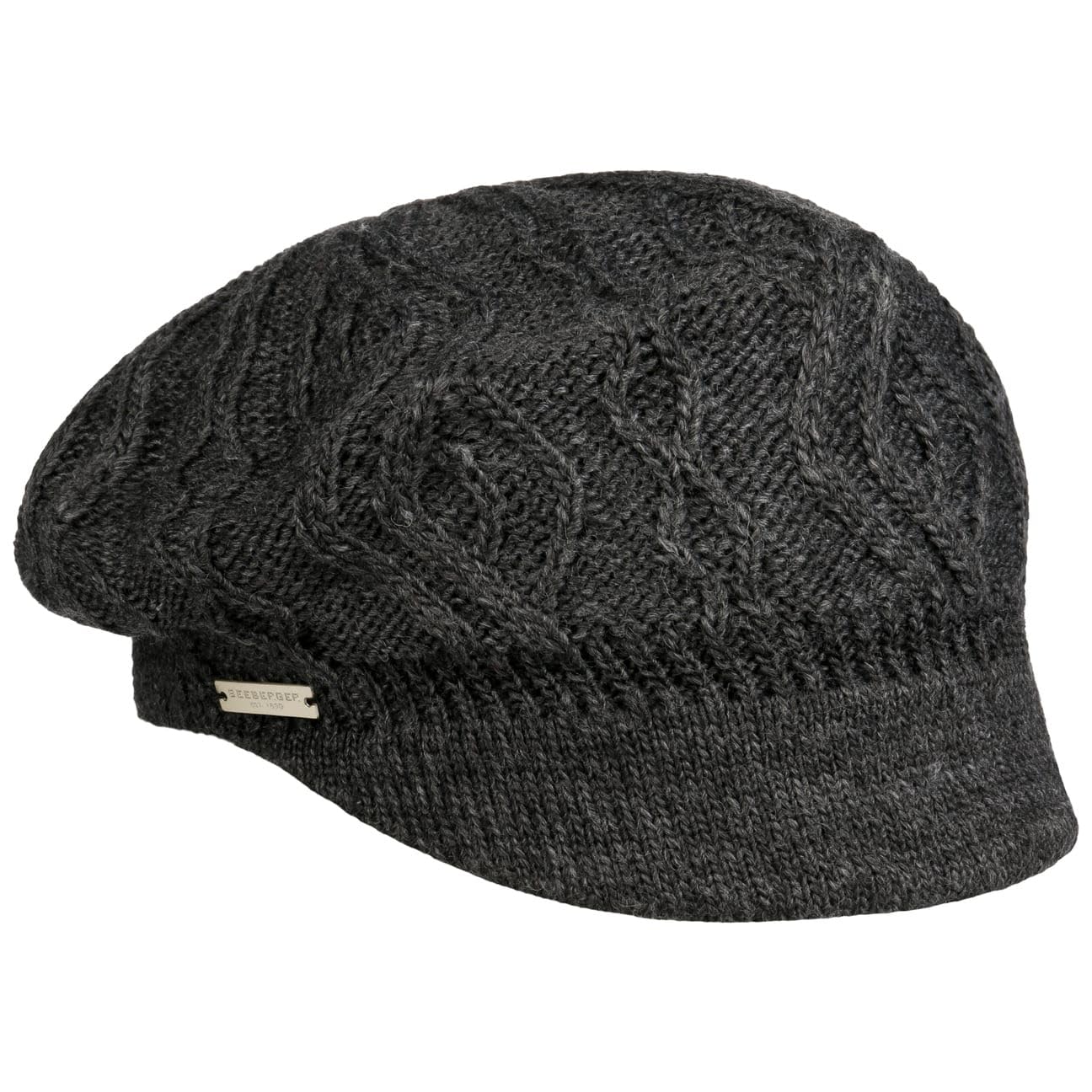 Seeberger Annelie Knit Newsboy Cap Women - Flat hat Peaked caps with Peak, Lining Winter Autumn-Winter - One Size Anthracite