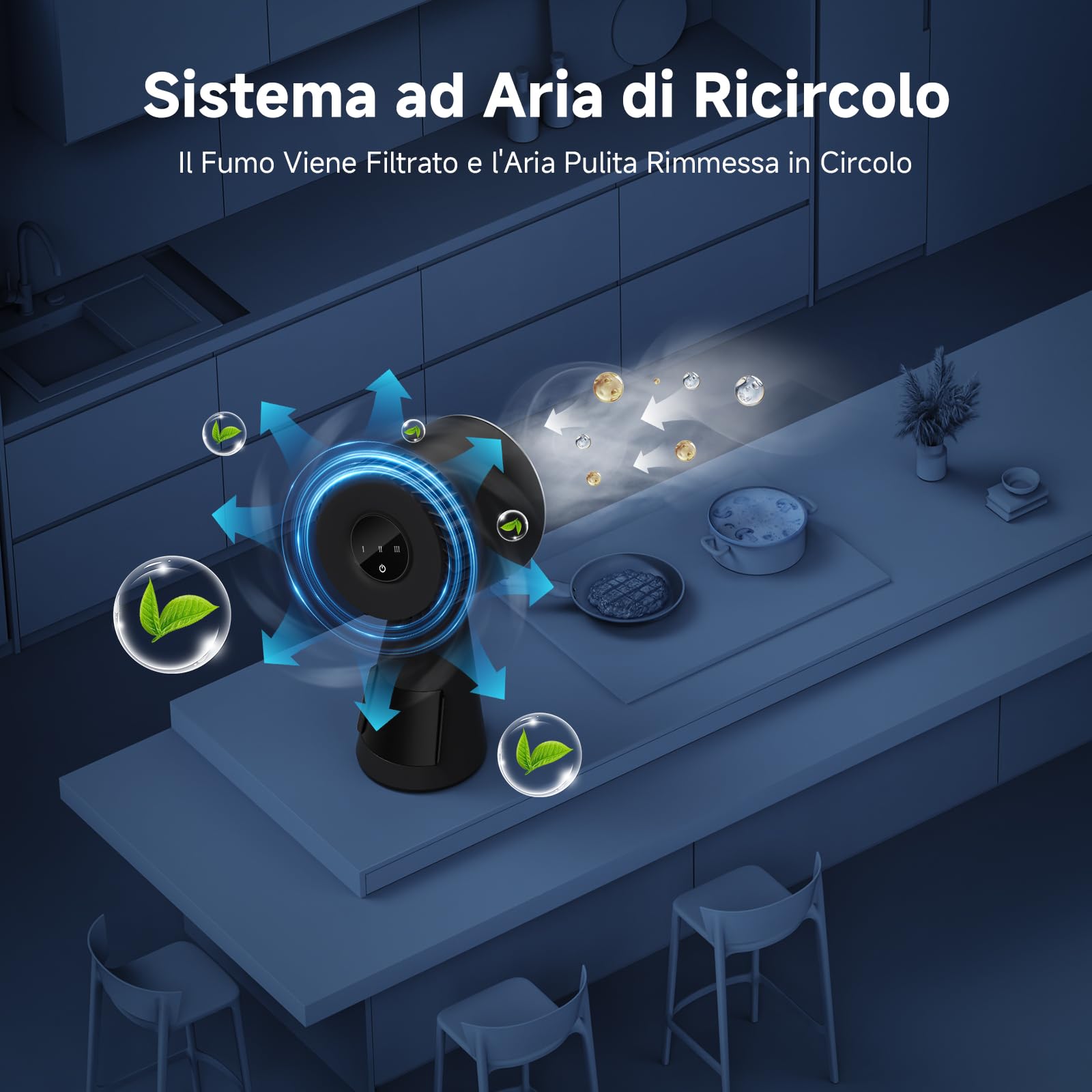 AAOBOSI Cappa Aspirante Portatil, Cappa Cucina con Ventola a 3 Velocità, con Filtro Sostituibile, Facile da Pulire, Cappa Portatile Cucina per Casa, Piccole Cucine, Camper, Barbecue Indoor, Hot Pot
