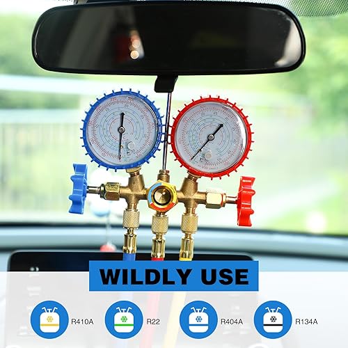 Miniatura 4 de Therwen Compatible con mangueras de carga de refrigerante R410A R22 R404A R134A de 60 pulgadas con manómetro de diagnóstico de 3 vías AC, calibre de