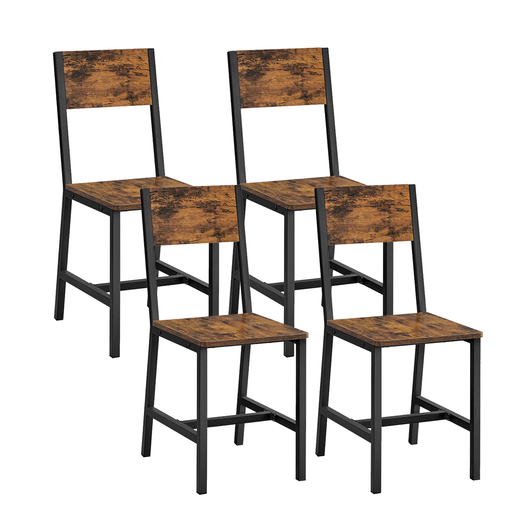 VASAGLE Esszimmerstühle, Küchenstühle, 4er Set, Metallrahmen, für Esszimmer, Wohnzimmer, Küche, vintagebraun-tintenschwarz LDC093K02