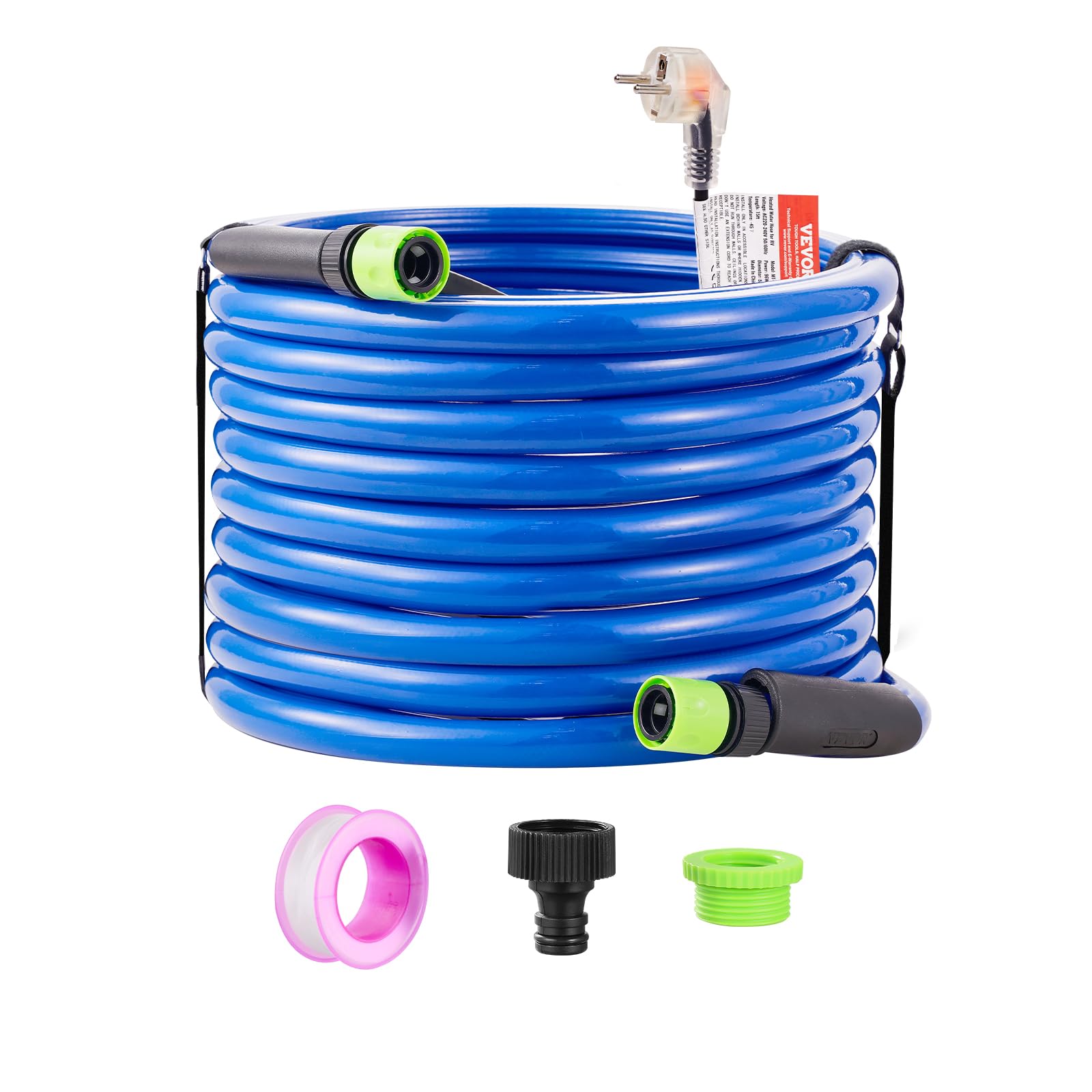 VEVOR Tubo Acqua Riscaldata 15,2 m per Camper, Tubo Acqua Potabile Riscaldato Antigelo Fino a -42,7°C, Autoregolante Automatica, ID 158 mm con Set Raccordi Collegamento Rapido, Senza Piombo e BPA