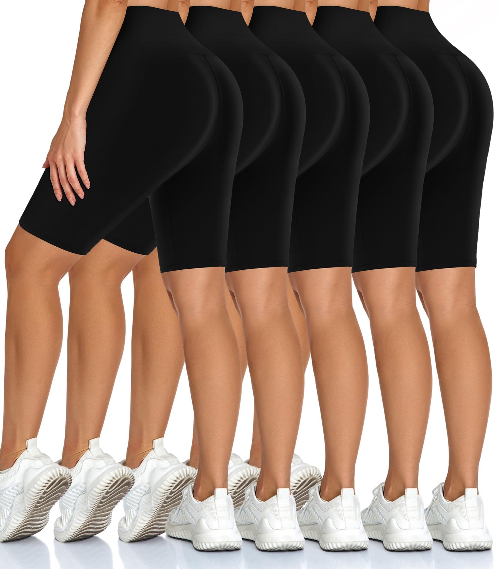 5 Pack High Waist Biker Shorts for Women - Buttery Soft 8" Womens Shorts for Workout, Yoga, Athletic