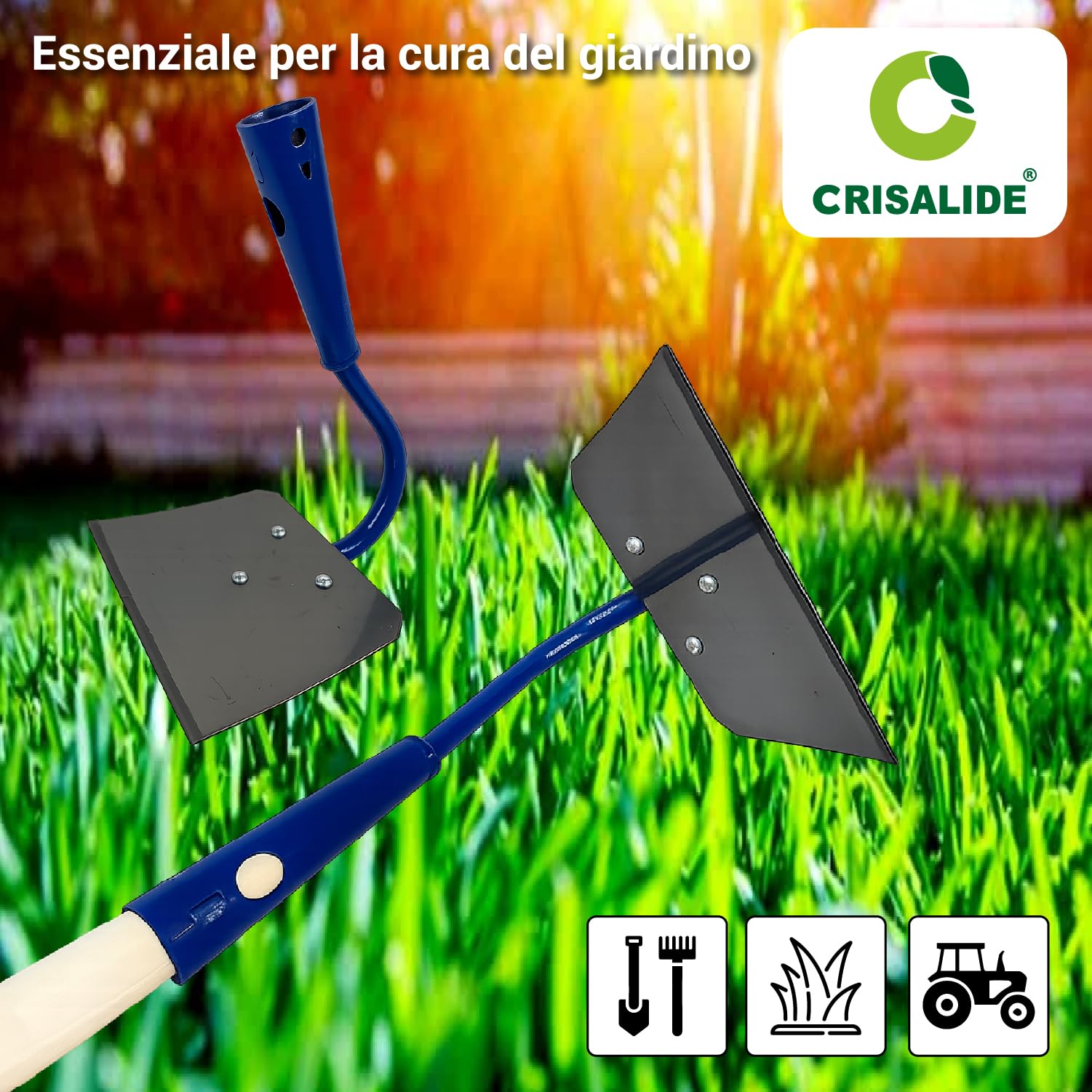 Crisalide® - Sarchiatore per Erbacce con Manico 150 cm in Legno di Faggio – Zappa Manuale da Giardino in Acciaio – Attrezzo Diserbo Preciso per Orto, Aiuole e Terreno