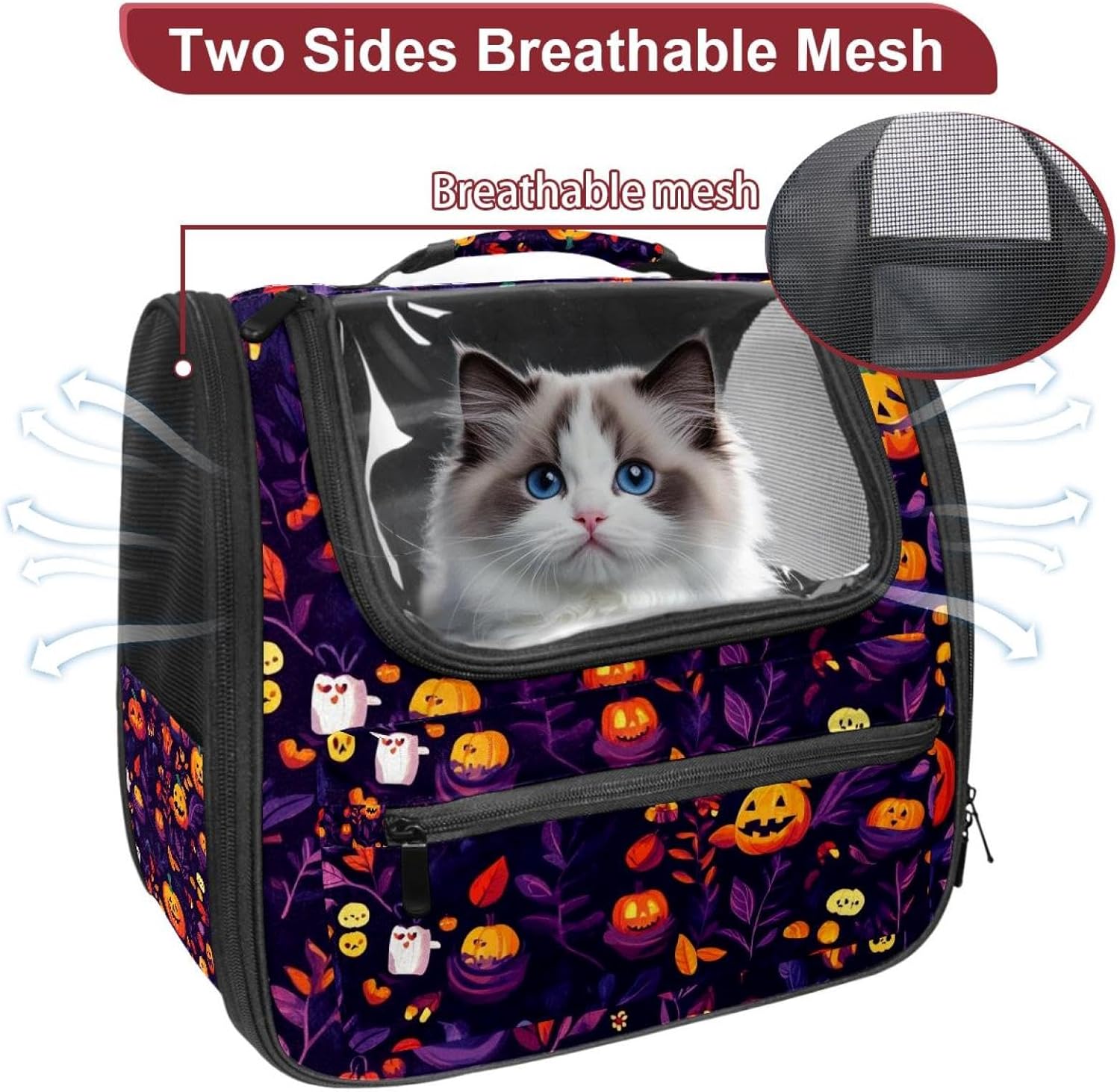 Portable Travel pet Backpack Carrier Hamster Bag Small Dog cat Carrier Breathable Hang Bag, Halloween