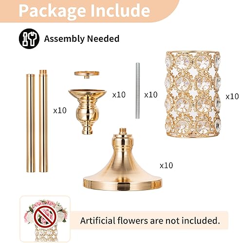 Miniatura 4 de NUPTIO Jarrones de boda centros de mesa para mesas, 10 piezas de 32.9 pulgadas de alto, jarrón dorado para flores, soporte de flores de cristal,