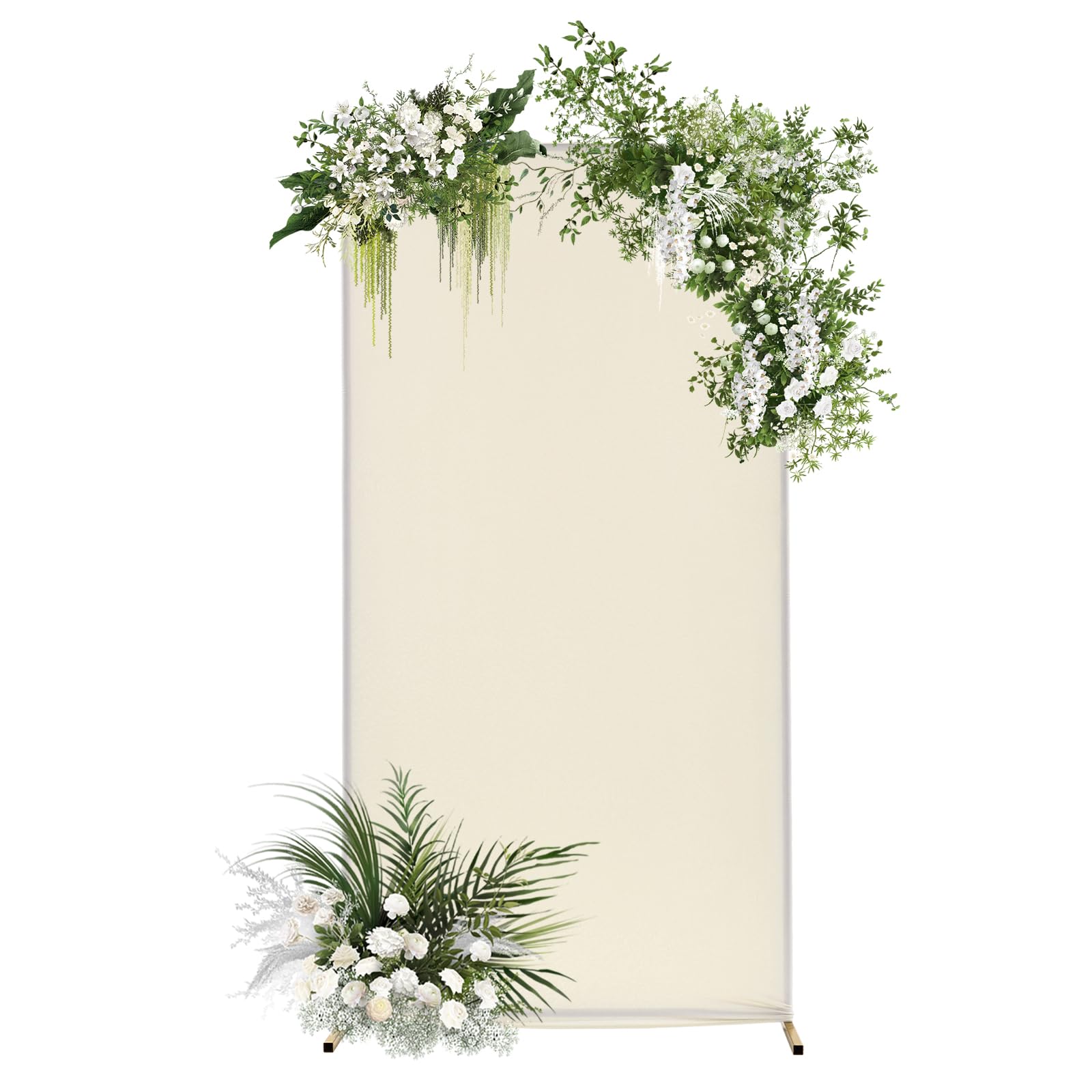 OUKANING Hochzeitsbogen Gestell 1x2m, Aus Eisen Und Elastischer Stoff, Metallbogen Rectangle, Bogen Für Hochzeit, Partys, Dekorativer Hintergrund (Gold Halterung+beige Abdeckung)