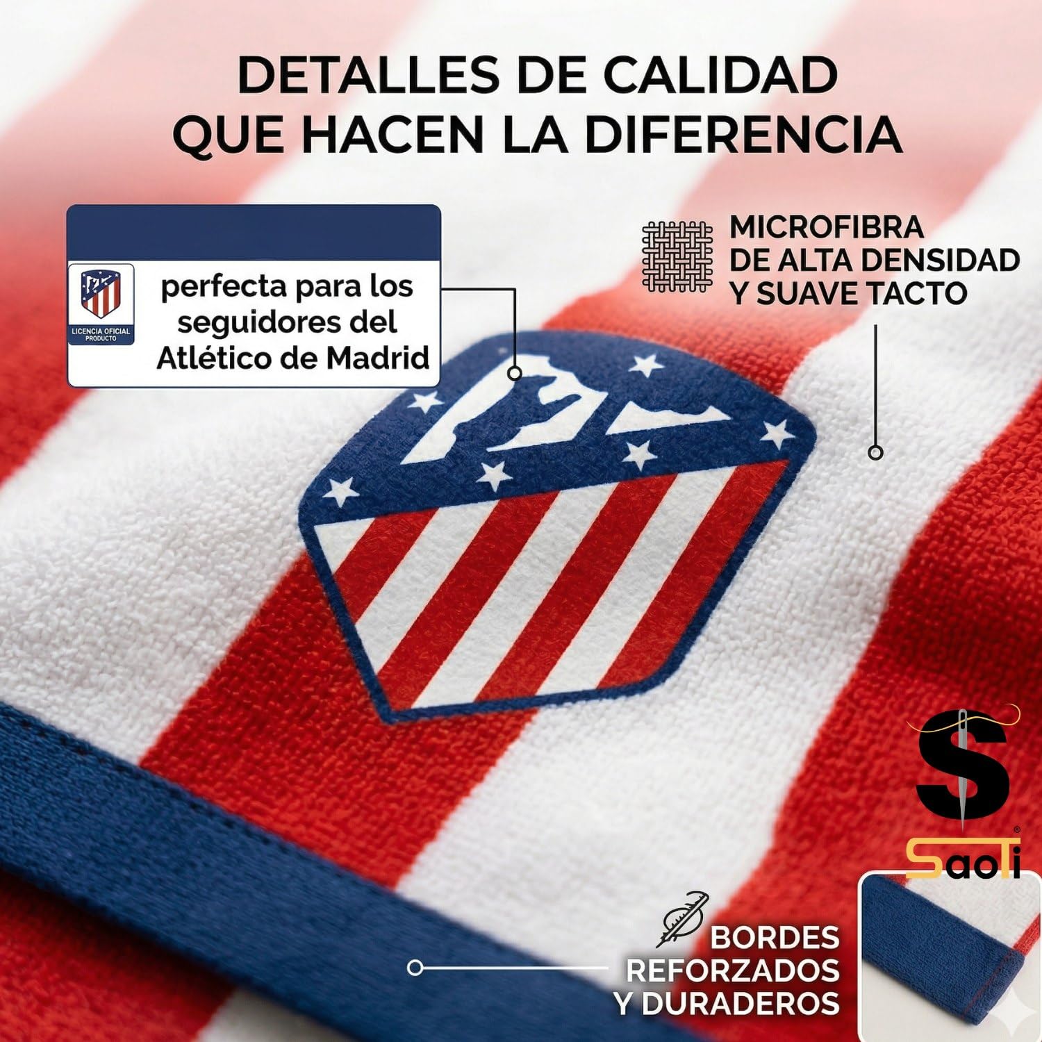 SaoTi Toalla de icrofibra de Atlético adrid Ideal para Playa, Piscina