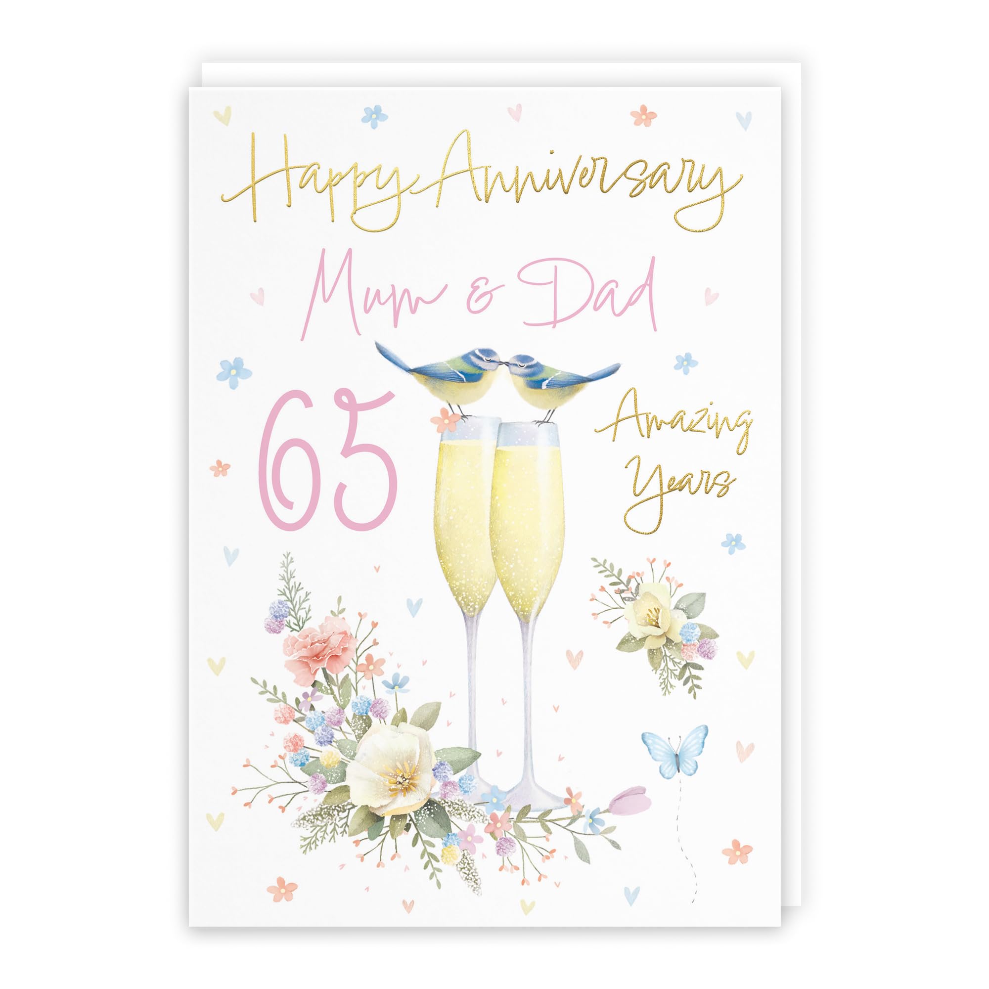Hunts England, Mum And Dad 65th Anniversary Card, A5 Size, Champagne Flutes, Gold Foil, 65th Anniversary Card For Mum And Dad