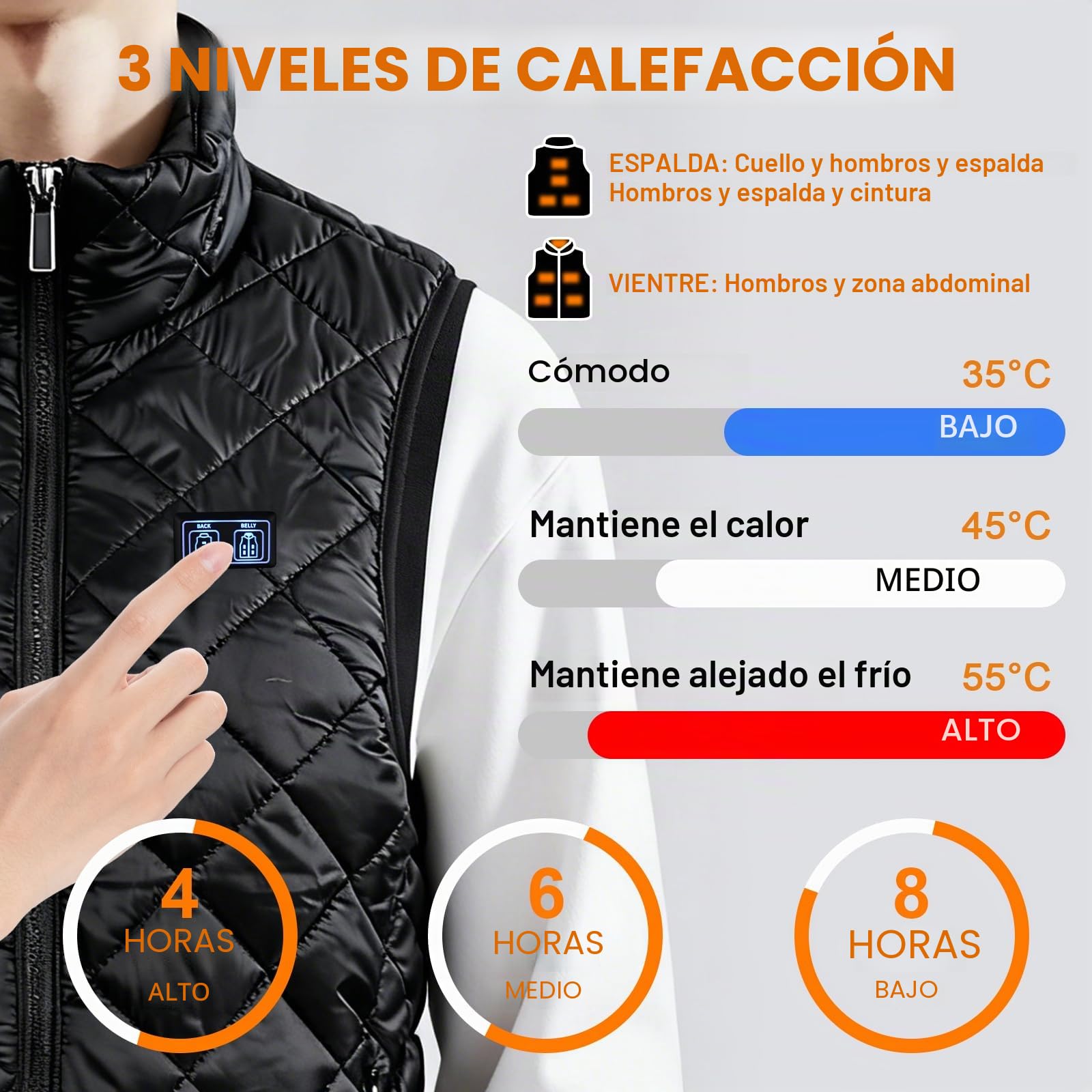 GuKKK Chaleco Calefactable, 20000mAh Chaleco con Calefacción Eléctrica USB para Mujeres Hombres, Carga Chaqueta Calefactora 9 Zonas de Calentamiento, Chaleco Térmico Ajustable con 3 Temperatura