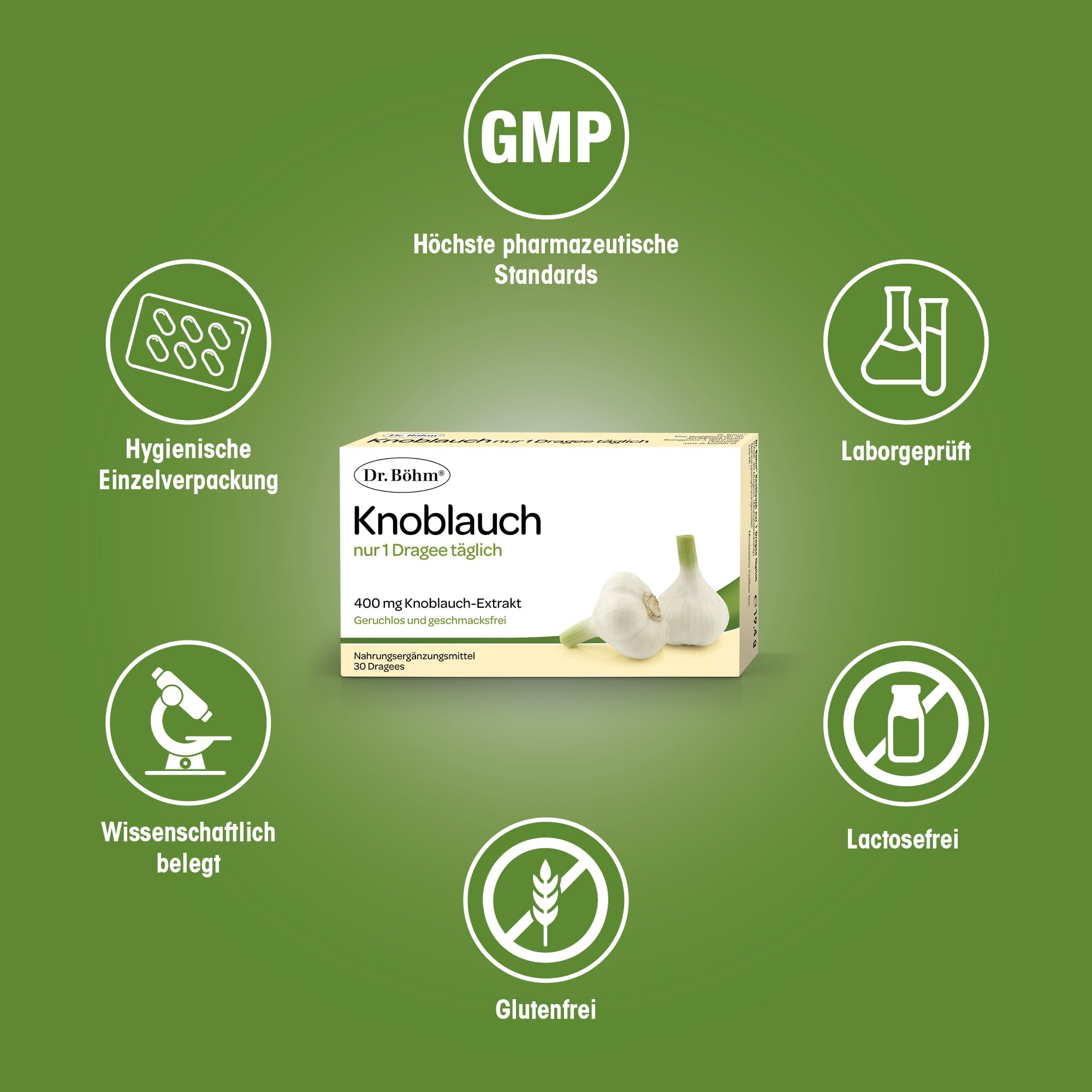 Dr. Böhm Knoblauch nur 1 Dragee täglich: Mit Knoblauch-Extrakt, 400mg, 30 Dragees