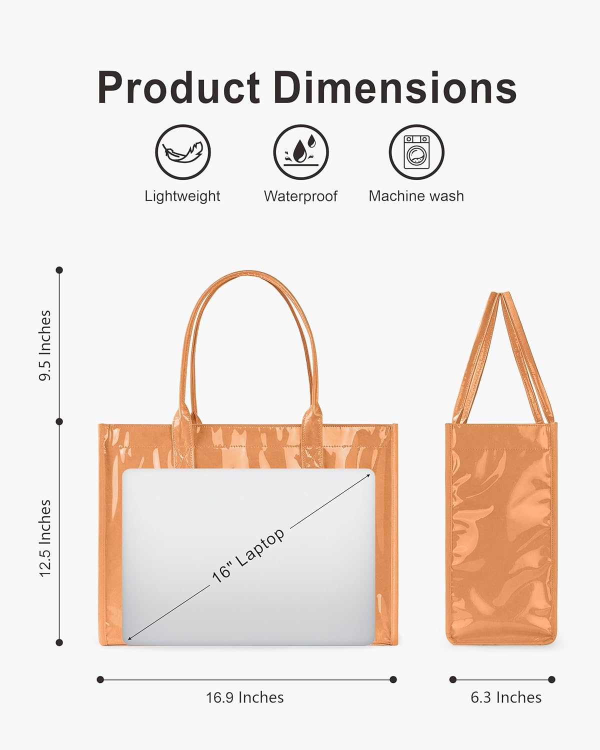Large PVC Tote Bag for Women, Kraft Paper Handbag Beach Tote with Letter Print, Top Handle Purse for Work Travel Shopping