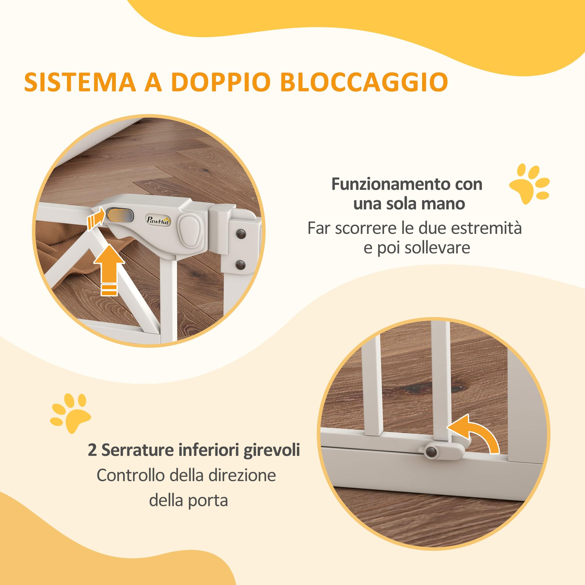 PawHut Cancellino per Cani con 4 Viti Regolabili e Nastro Adesivo, Cancello per Cani in Metallo e Plastica, 74-100x76cm, Bianco