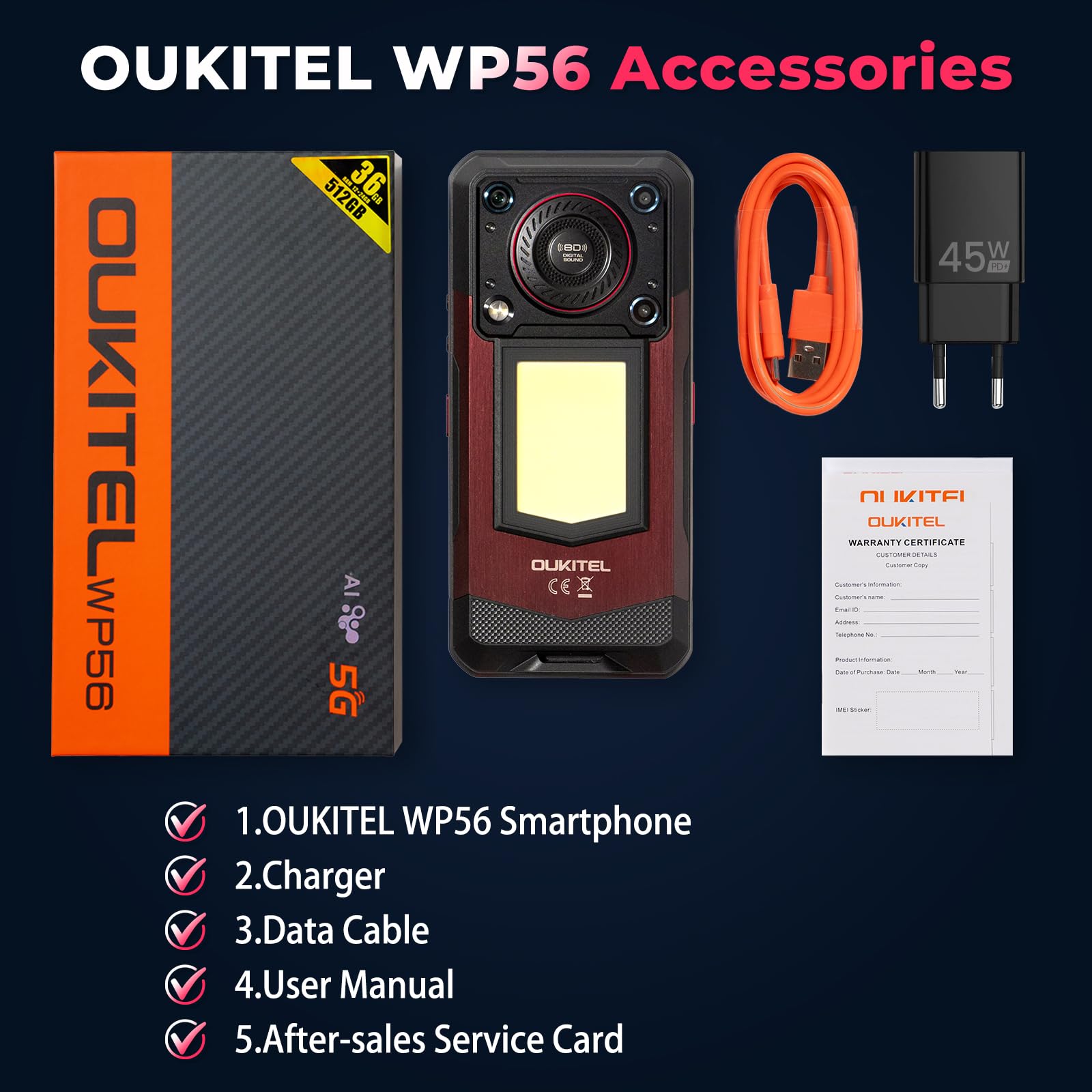 OUKITEL WP56 5G Rugged Smartphone Unlocked - 36GB+512GB/2TB Android 15 Rugged Phone,16000mAh Battery, 1000-Lumen Camping Light, 6.8" FHD+ 120Hz,108MP Camera,128dB Loud Speaker Waterproof, NFC/GPS/OTG