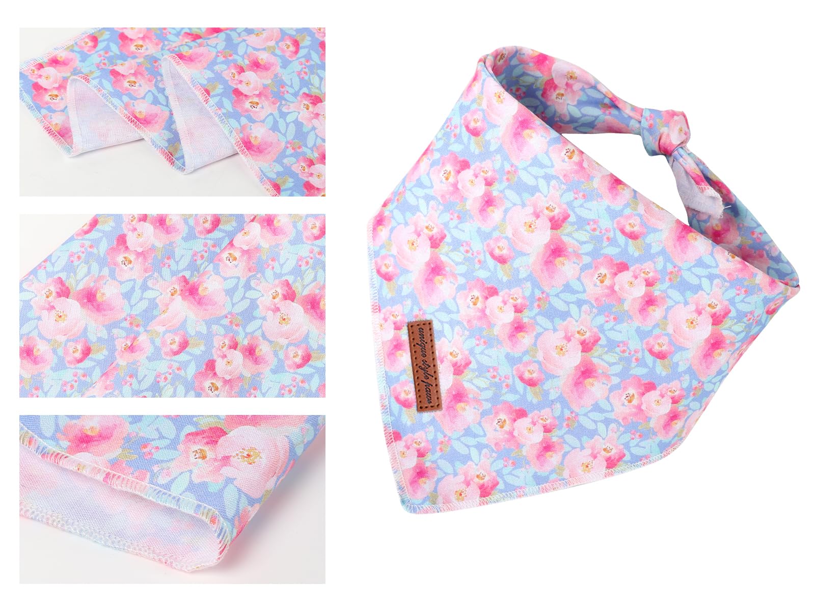 Unique style paws Summer Pink Flower Dog Bandanas Pet Scarf for Boy and Girl Premium Durable Fabric Colorful Blue Flowers Dog Kerchief for Medium and Large Dogs L - Image 2