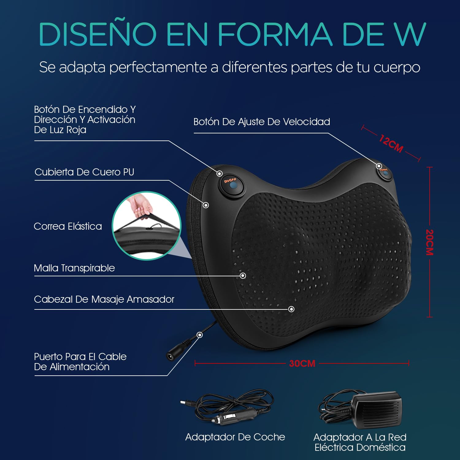 Cojín de Masaje Shiatsu，Masajeador de Cuello Espalda con Calor, Masajeador de Amasado de Tejido Giratorio 3D，3 Velocidades Incluye Cinturón de Extensión,Casa, Oficina, Coche (Negro)