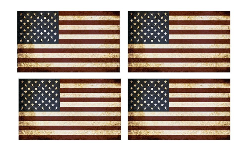 4 Pack American Flag Patriotic Faded Stars and Stripes Auto Decal Bumper Sticker 5x3" - Industrial Strength Vinyl Decal For Cars, Trucks, RV, SUV's & Boats - Support US Military (4x Faded)