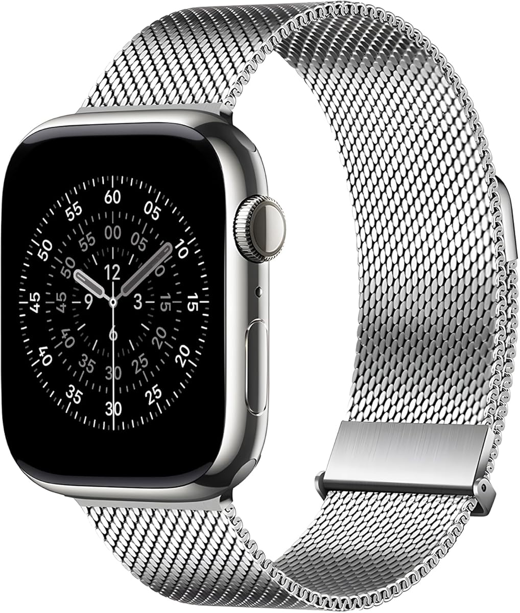 Bestsure Milanese Band for Apple Watch Bands 38mm 40mm 41mm For Strong magnetism Breathable and refreshing Women & Men,Magnetic Clasp Replacement Bands for iwatch Series SE 6 5 4 3 2 1 Silver