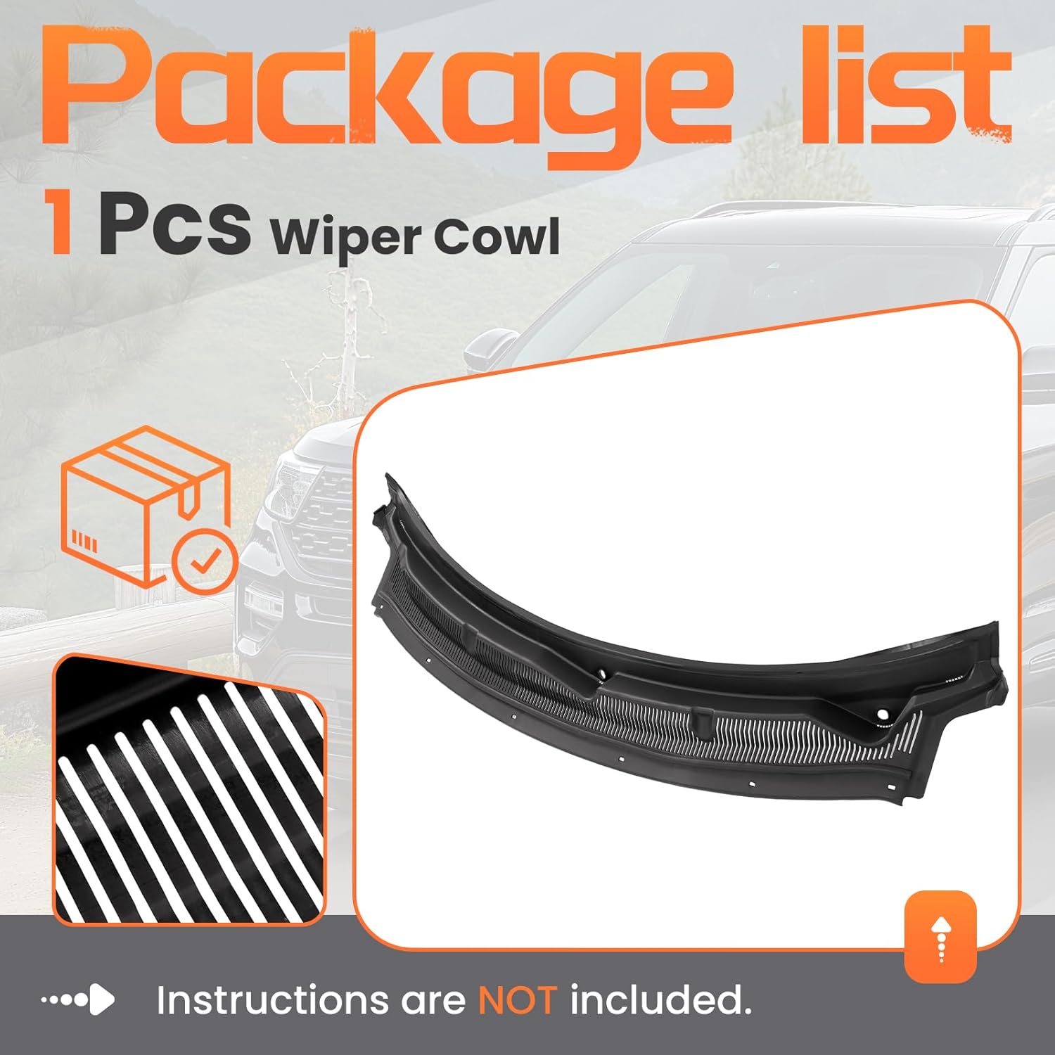 Windshield Wiper Cowl Panel Grille Compatible with 2011-2019 Ford Explorer & 2013-2019 Ford Police Interceptor Utility Replacement for BB5Z-78022A68-AA Air Inlet Window Cover Unfinished Plastic