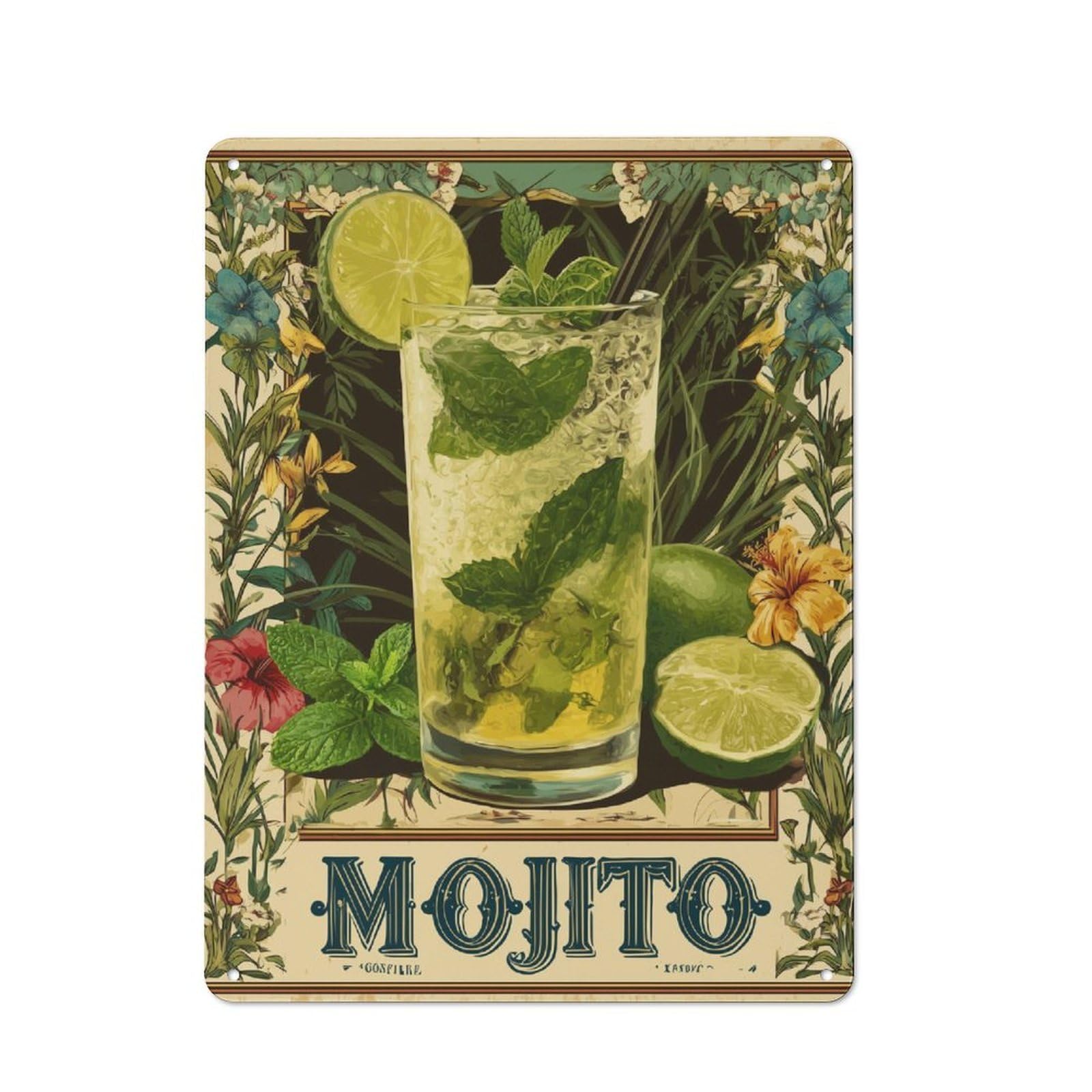 Junmoney Mojito Delight-1 Rustic Tin Sign 40X30cm For Home Office Or Studio, For Vintage Wall Decor Fans, For Home Office And Studio Walls