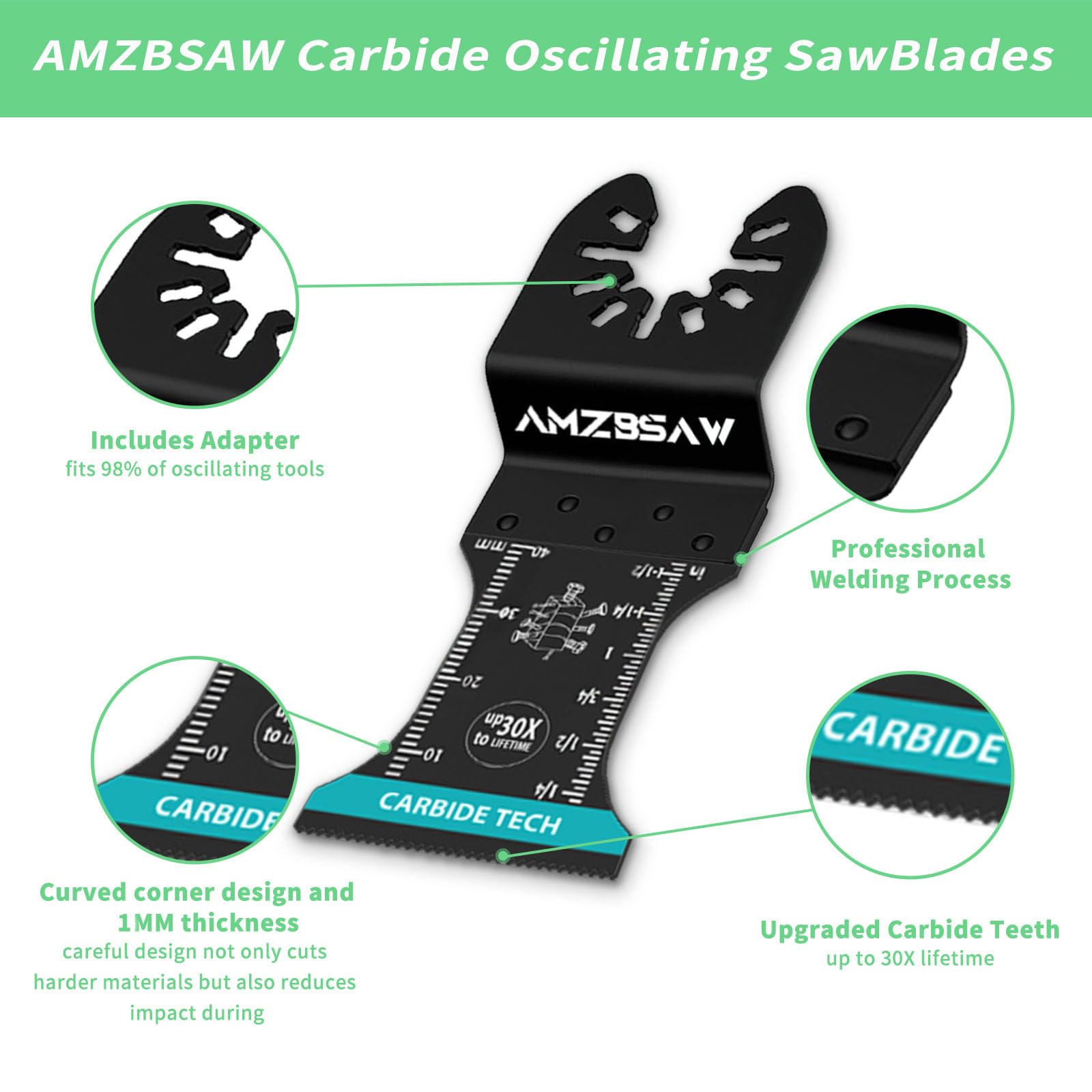 AMZBSAW 5 cuchillas oscilantes de carburo, kits profesionales de cuchillas multiherramienta para pernos, tornillos, material duro, clavos de metal, paneles de yeso y madera, cuchillas multiherramienta