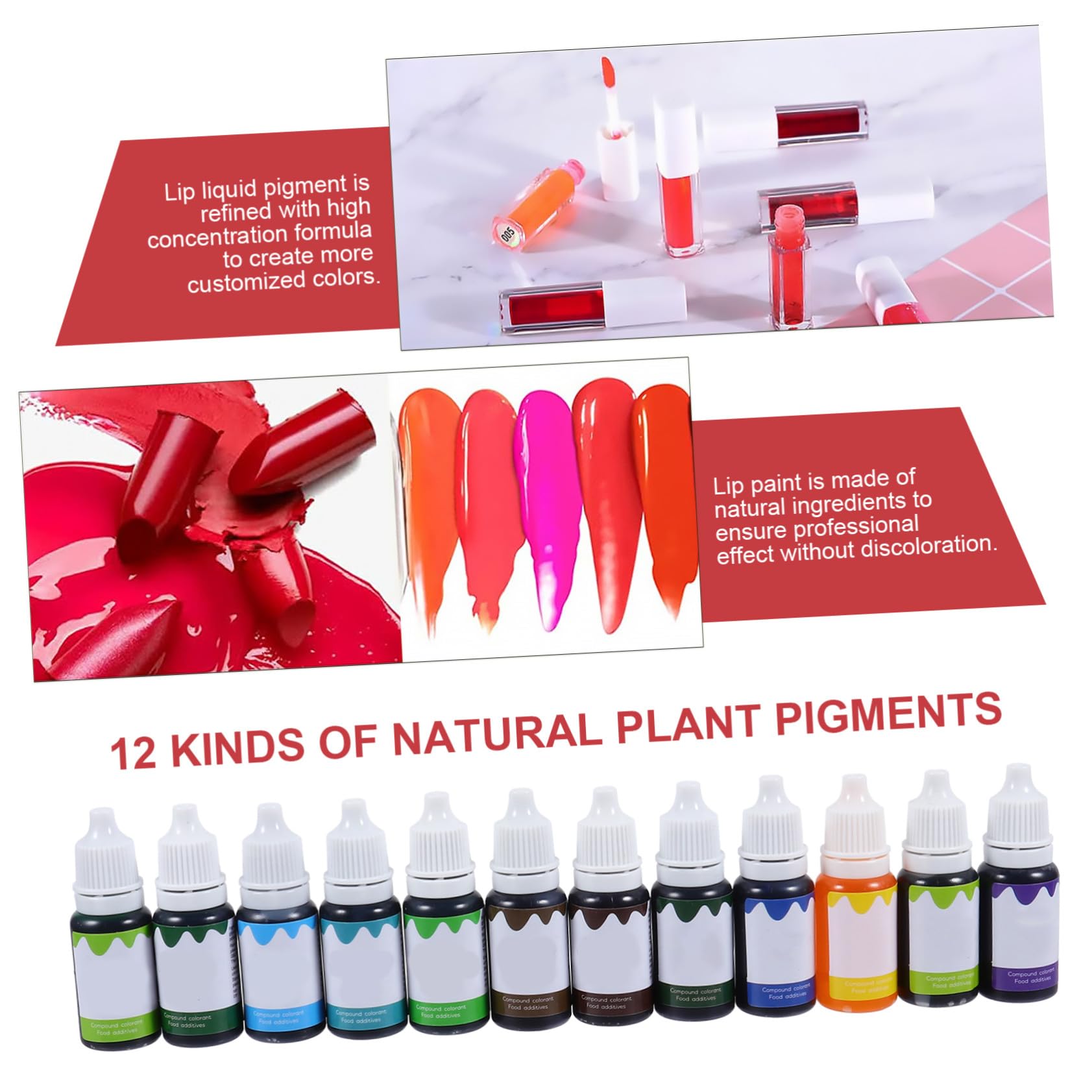 12 Stück Lipgloss Farbpigment Flüssig Pflanzenpigment Selbstgemacht Kosmetik Lip Balm Selbstgemacht Langanhaltend Glänzend