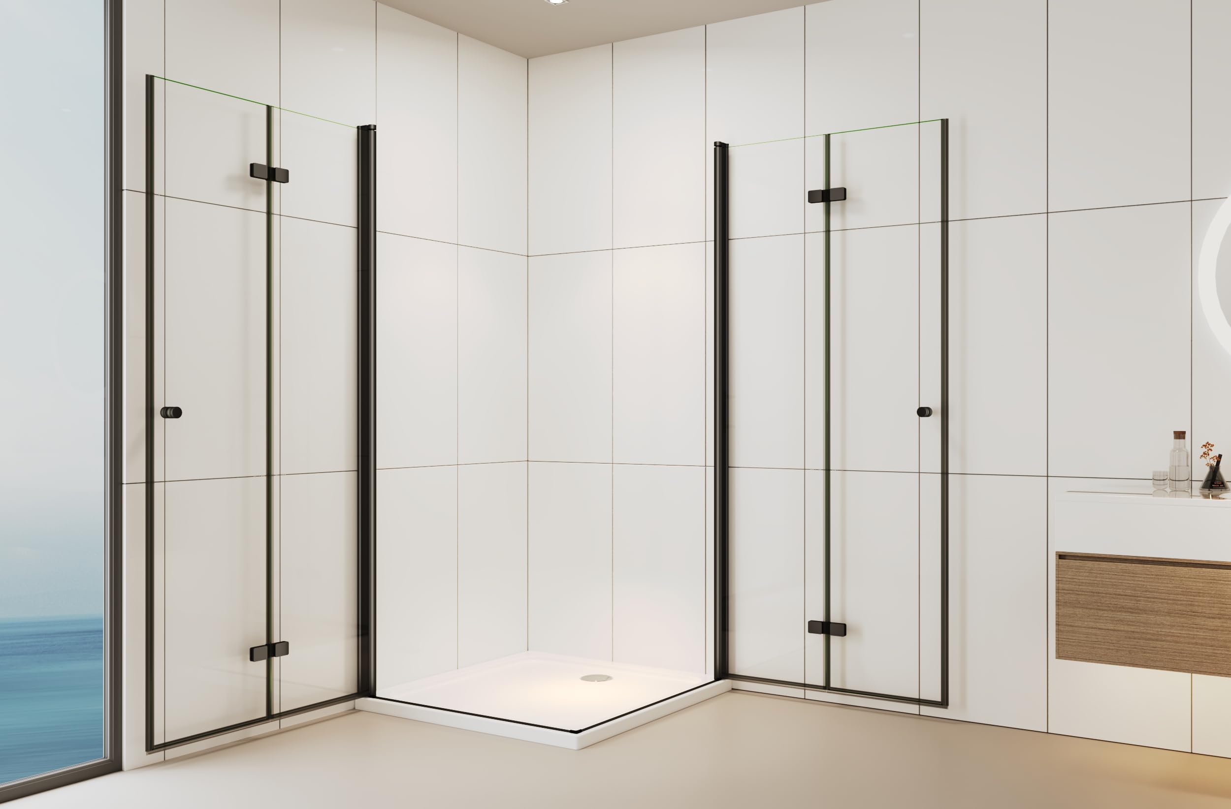 IMPTS Duschkabine 80x90x185cm Eckeinstieg Schwarz Dusche 180º Falttür Duschwand Duschabtrennung 6mm ESG Glas Duschtür für Badezimmer, ohne Duschtasse
