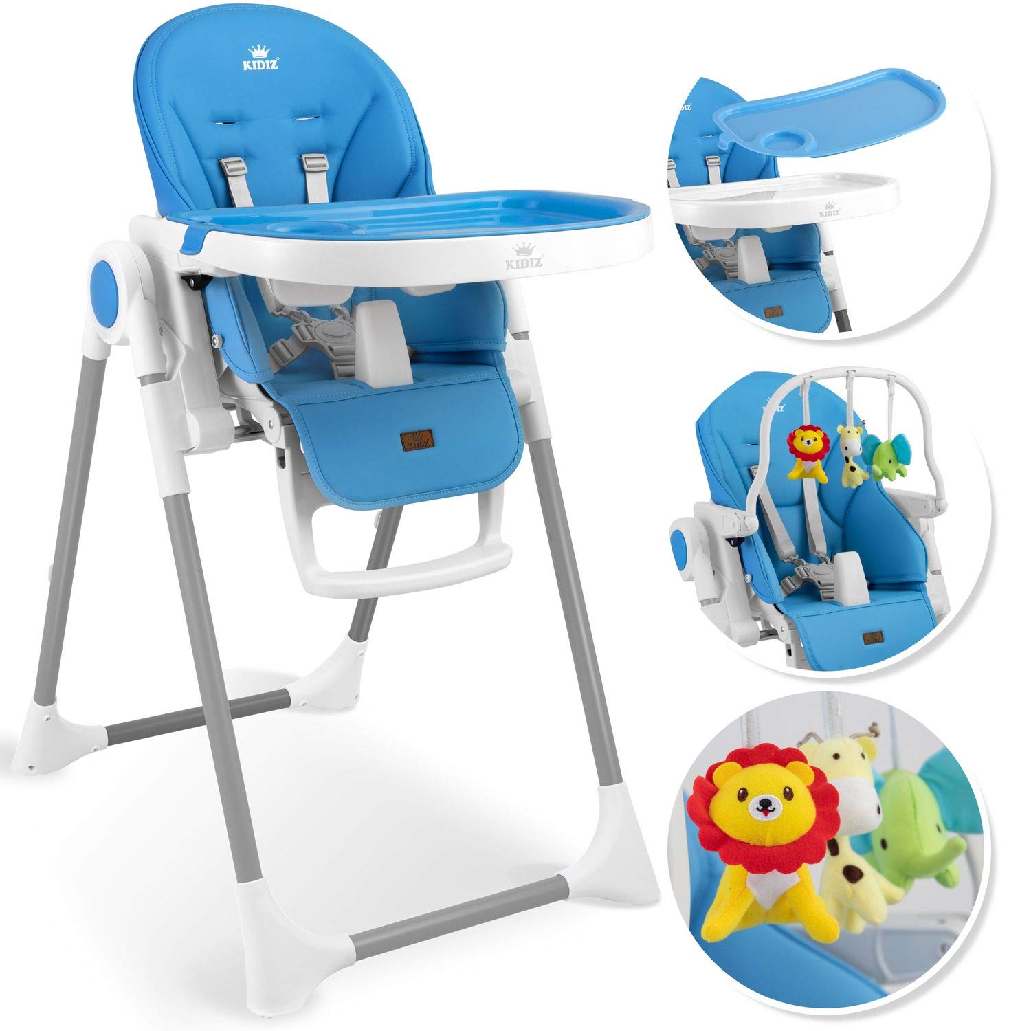 KIDIZ® 3 in 1 Seggiolone Seggiolone per bambini con barra dei giochi, Lettino per bambini, Seggiolone combinato Seggiolone per bambini, Schienale regolabile in 7 diverse altezze, blu