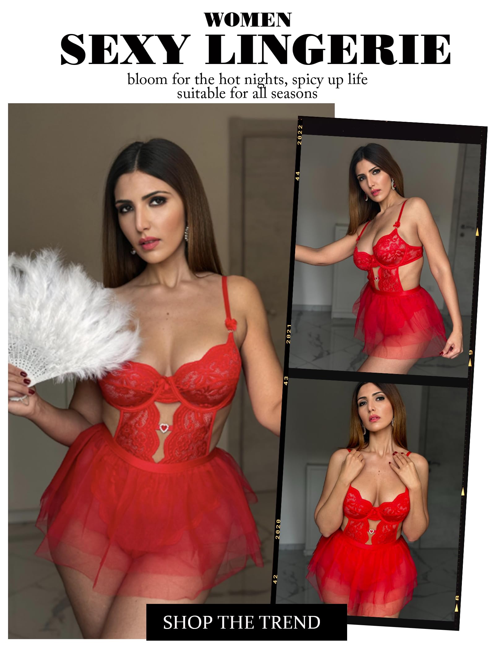 WBDWWTD Seksowny komplet bielizny Koronkowe body na fiszbinach z odpinaną mini spódniczką z siateczki Bielizna typu push-up typu Teddy