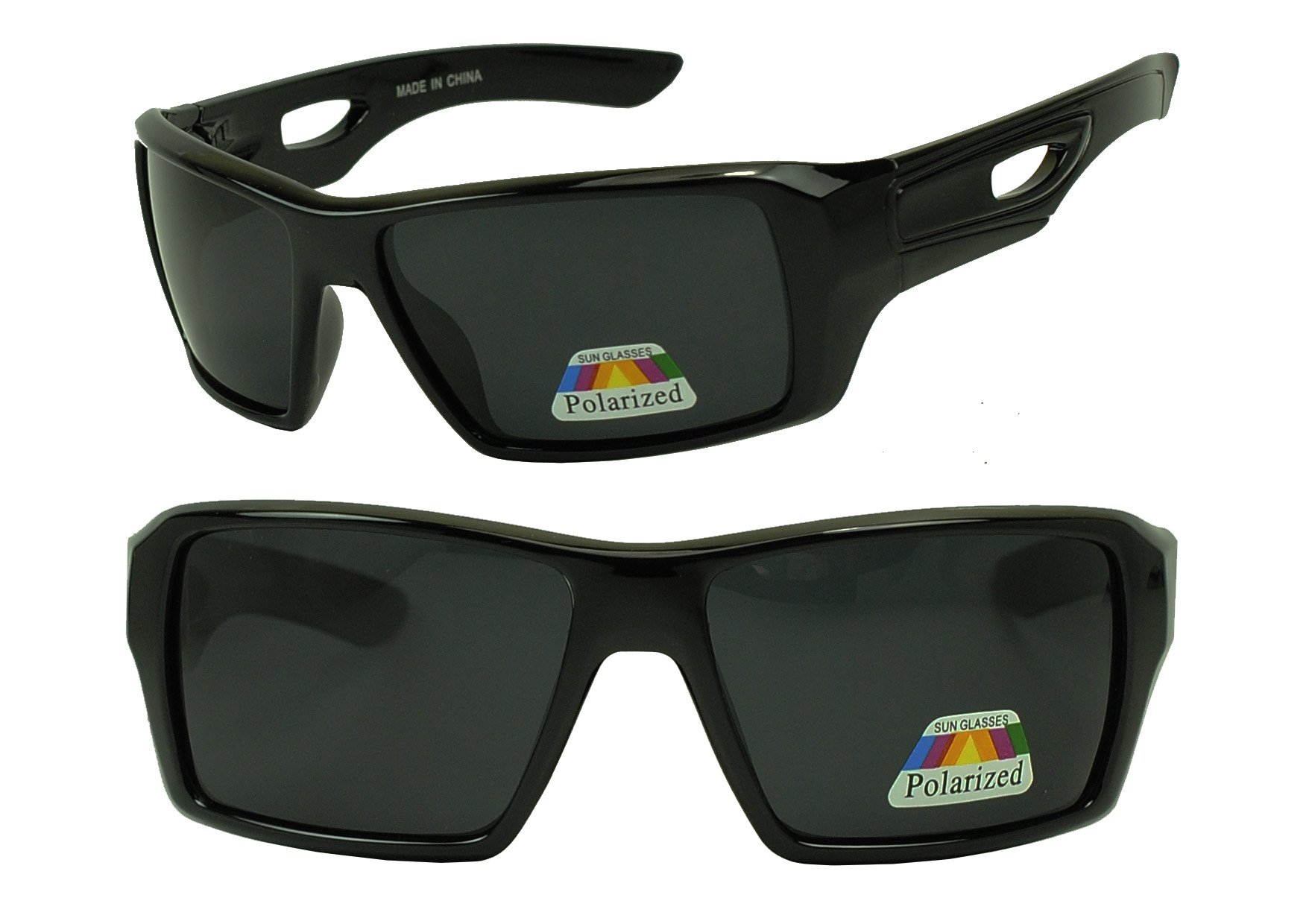 Sunglass Stop - Large Oversized Square Sports Wrap Sunglasses w/ Dark Black Polarized Lens (Black)