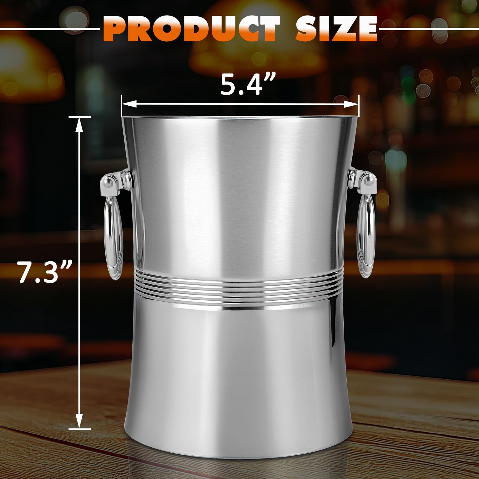 Cubitera de hielo de 2 litros para fiestas, cubo de hielo de acero inoxidable (plateado)