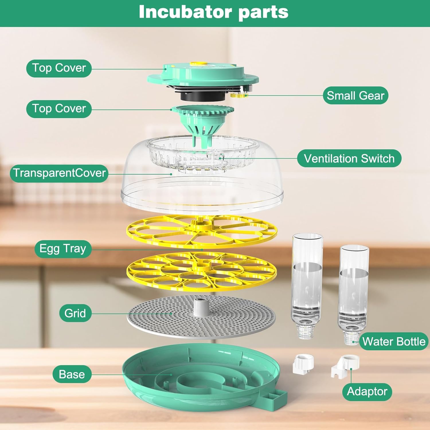18 Egg Incubator with Automatic Egg Turning and Humidity Control,Chicken Egg Incubator, Large View Incubator for Chicken Duck Quail Eggs, External Water Refill, Egg Candler