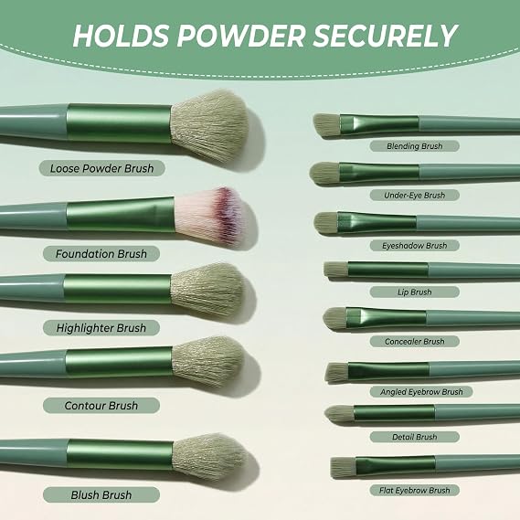 10 Sets Makeup Brushes with 13 Travel-Size Brushes & Pouch, Professional Mini Face Brush Set for Daily Makeup, Parties, Travel（10pc，green）