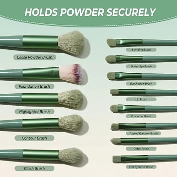 10 Sets Makeup Brushes with 13 Travel-Size Brushes & Pouch, Professional Mini Face Brush Set for Daily Makeup, Parties, Travel(10pc,green)