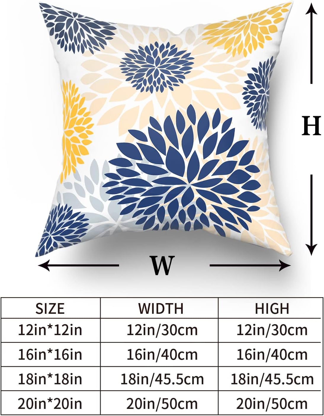 Kawani Yellow and Blue Throw Pillows Covers 20x20 Set of 2, Gray Navy Dahlia Flower Pillow Cushion Cases, Floral Decor Throw Pillows Cover Gifts for Bed Couch Sofa Living Room (TPC-23042218)