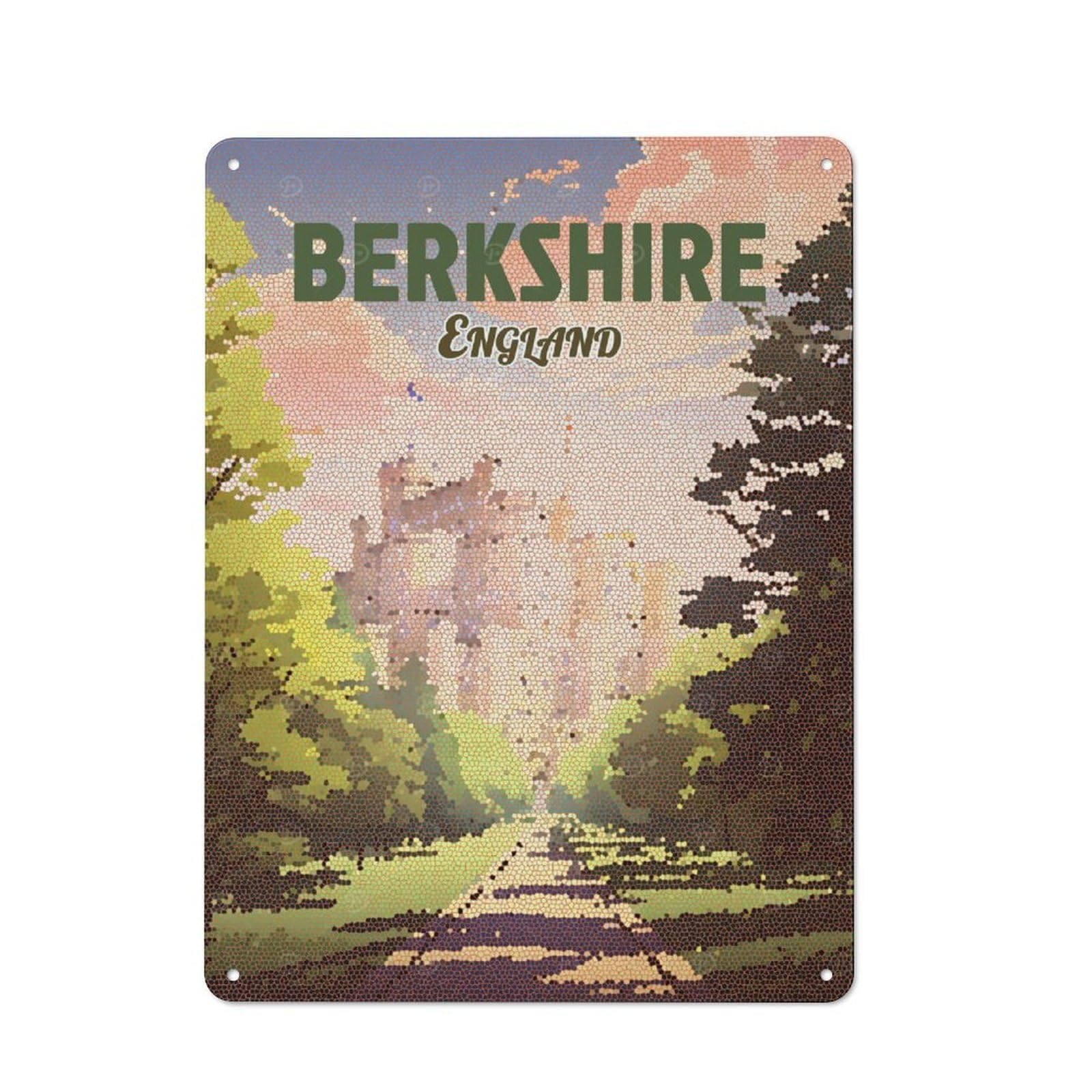 Junmoney Style-24 Metal Plaque 40X30cm With Berkshire England Mosaic Travel For Pub Or Café, Vintage Decor, For Metal Sign Collectors, For Vintage Wall Decor Fans