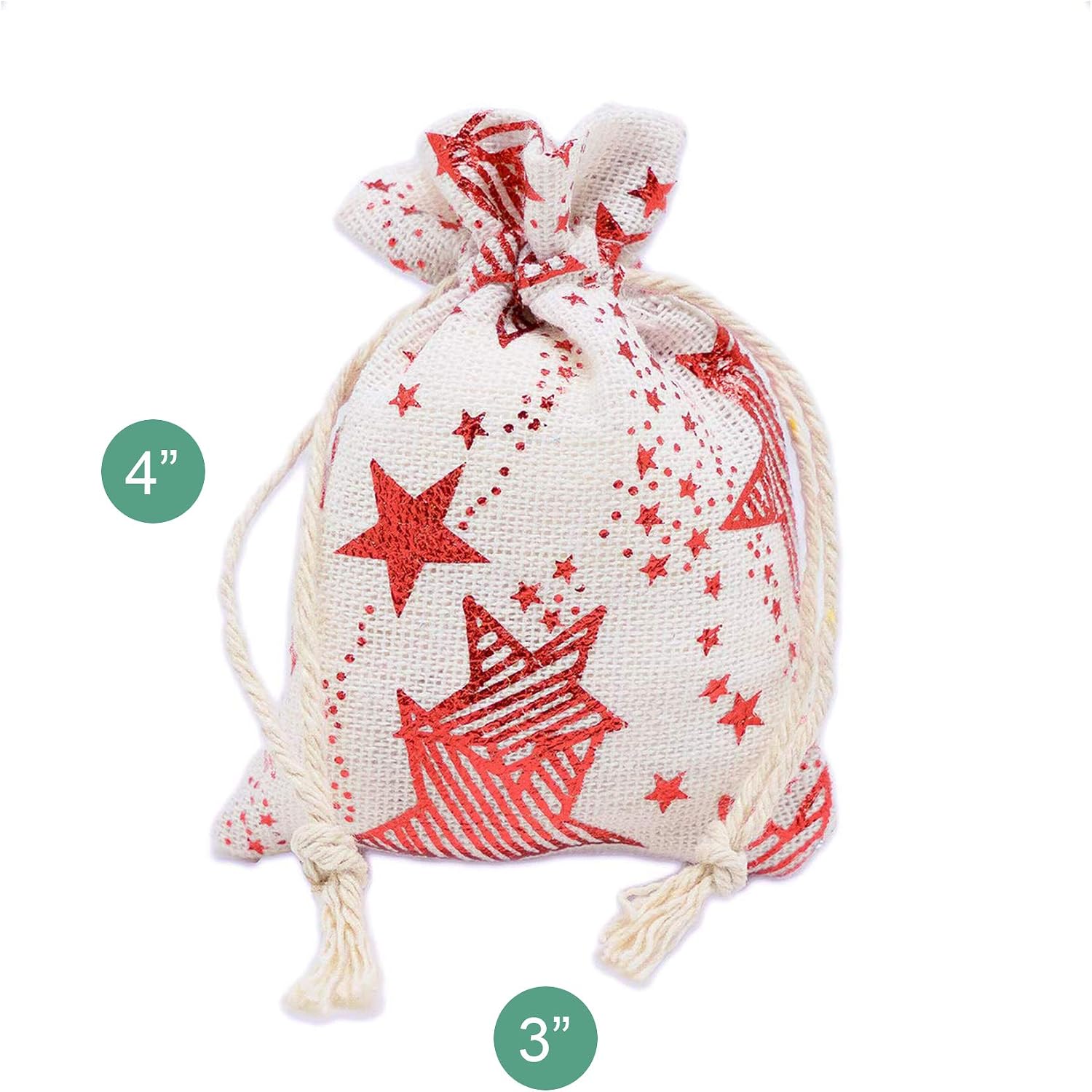 12-Pack 3x4 Reusable Cotton Canvas Muslin Gift Bags w. Drawstrings (Red Stars, X-Small) - for Presents, Party Favors, Retail, Samples by TheDisplayGuys image 2