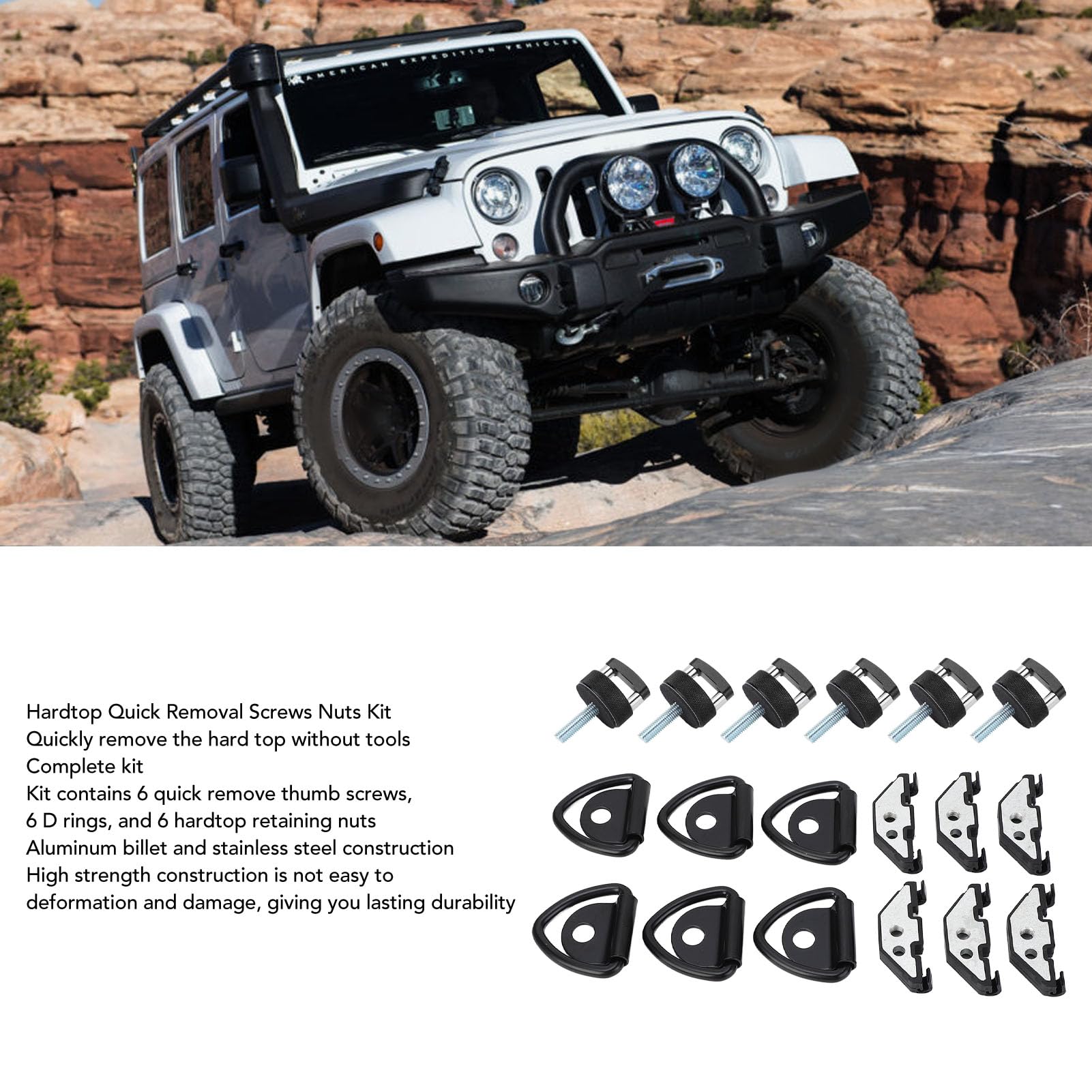 Keenso Rändelschrauben Hardtop-Kit, 6er Set Billet-Aluminium D-Ring für