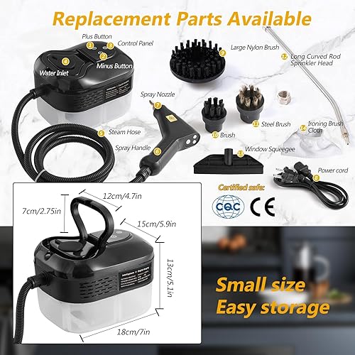 Miniatura 5 de Limpiador de Vapor de Mano, Limpiador de Vapor de Alta Presión de 2500W Multi-Superficie para Uso Doméstico, Vaporizador de Coche para Limpieza de