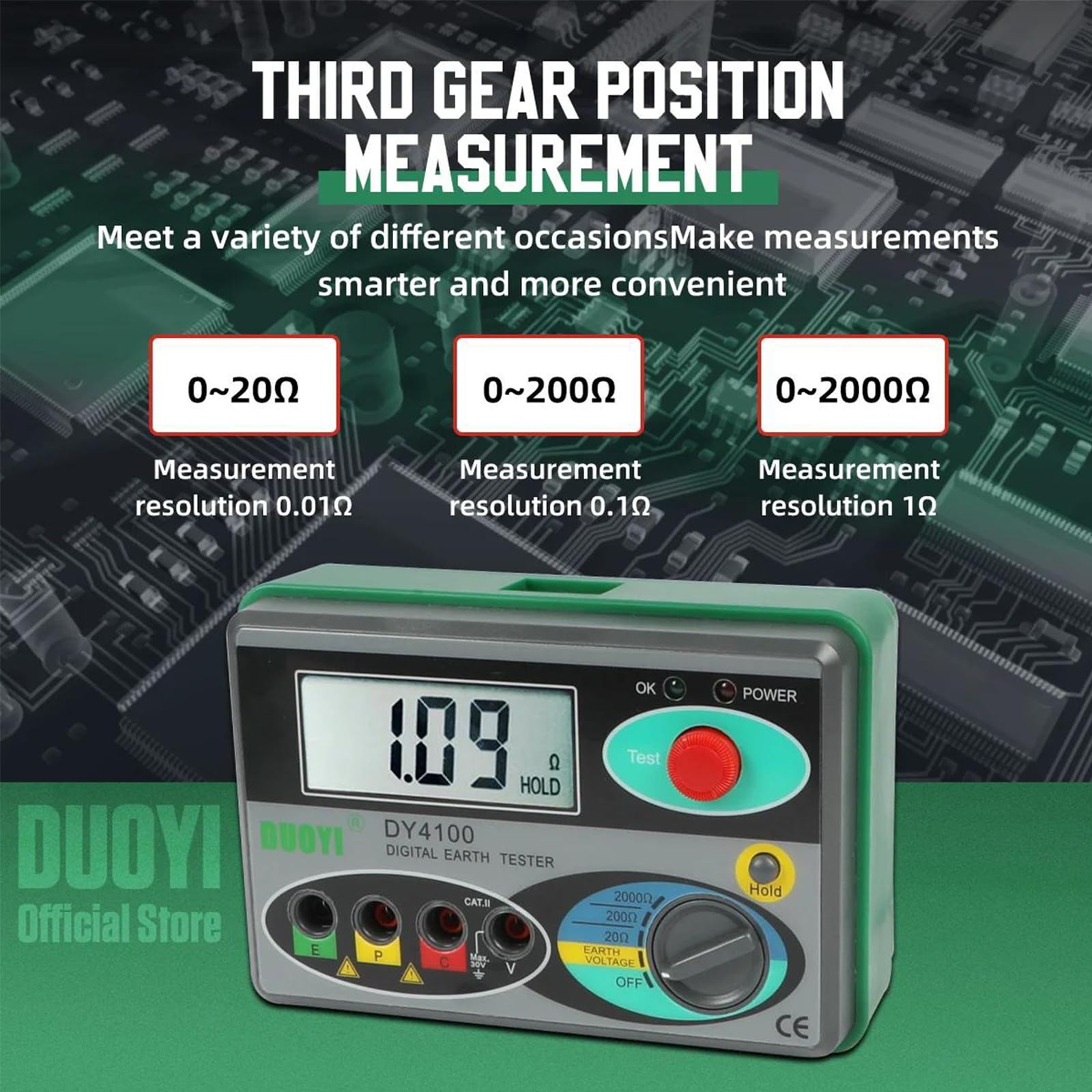 DY4100 Testeur de résistance de terre numérique 0~2000Ω Mégohmmètre,testeur de terre LCD haute définition,stockage de données,rappel de batterie faible testeur multimètre,Mesureur de terre