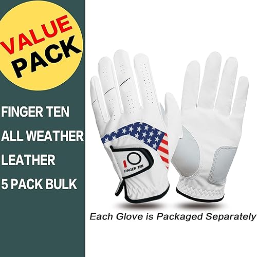 Miniatura 2 de FINGER TEN Guantes de golf para hombre para mano izquierda y derecha, paquete de 5, guantes de golf para diestros y zurdos, agarre para todo tipo de